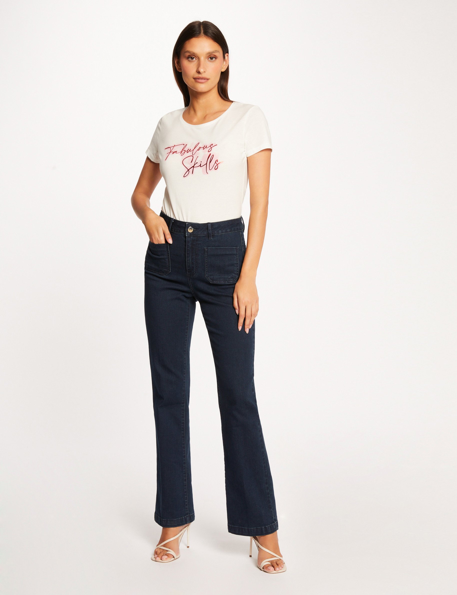 t shirt manches courtes a inscription ecru femme T-shirt manches courtes à inscription ecru femme