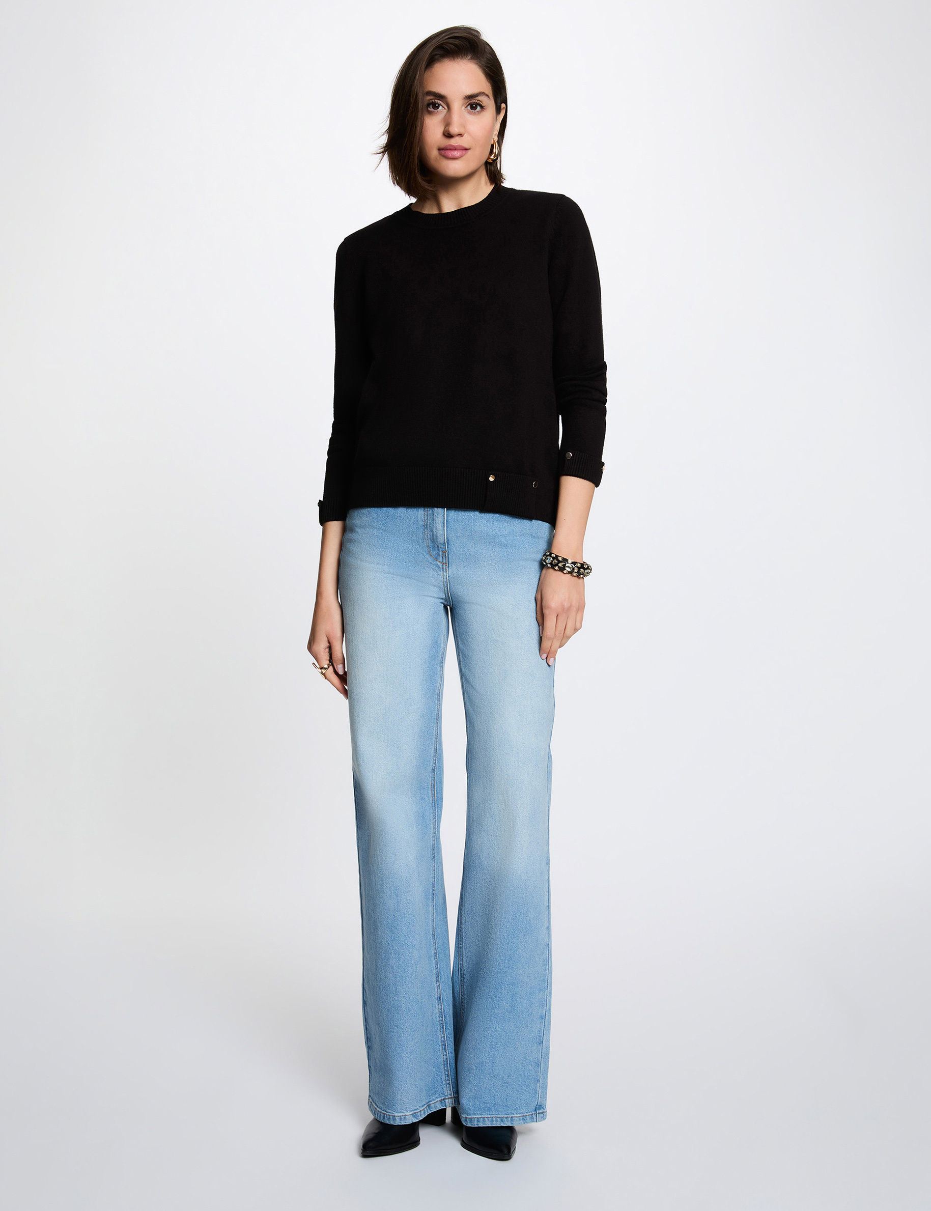 Pull col rond noir femme