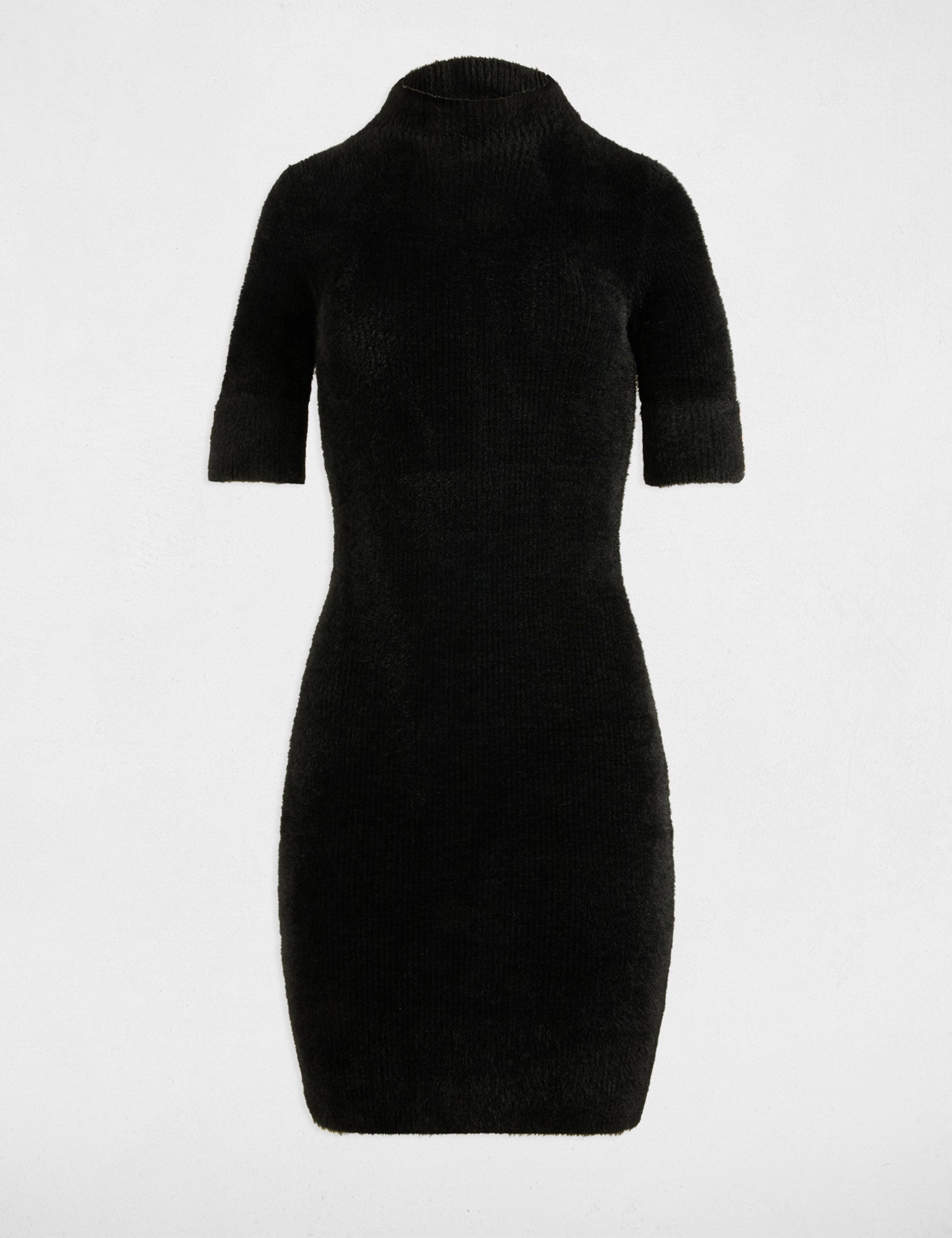 Robe tricot ajust&eacute;e manches courtes noir femme