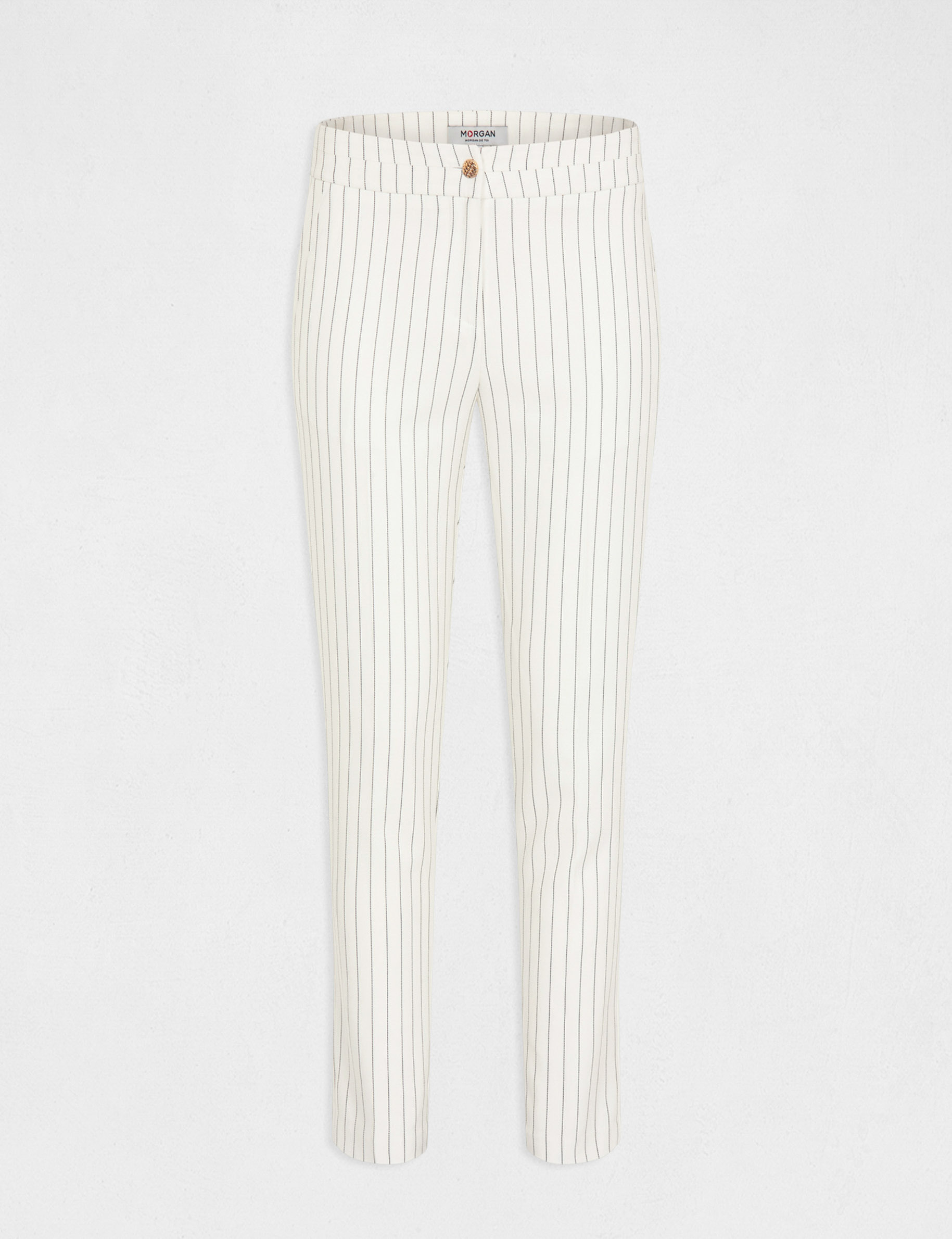 Pantalon city ajusté 7/8ème à rayures ecru femme Pantalon city ajusté 7/8ème à rayures ecru femme