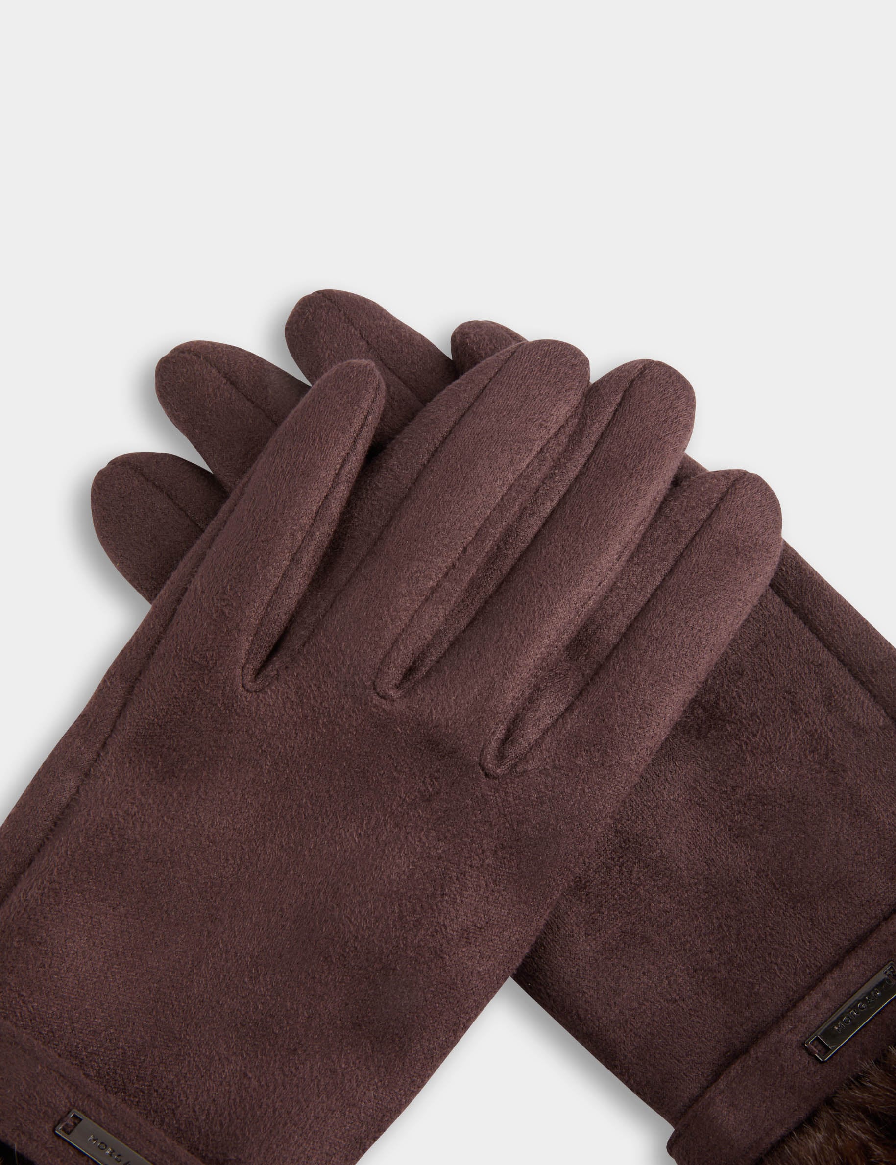 Gants d&eacute;tails fourrure marron fonc&eacute; femme