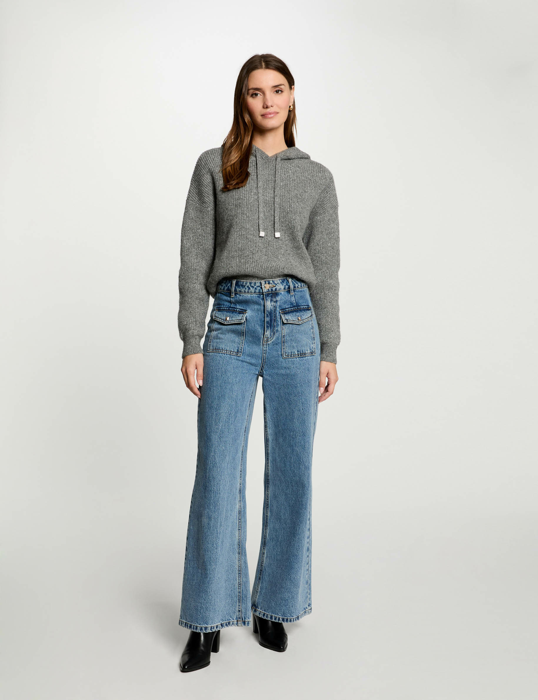 pull a capuche gris moyen femme Pull à capuche gris moyen femme