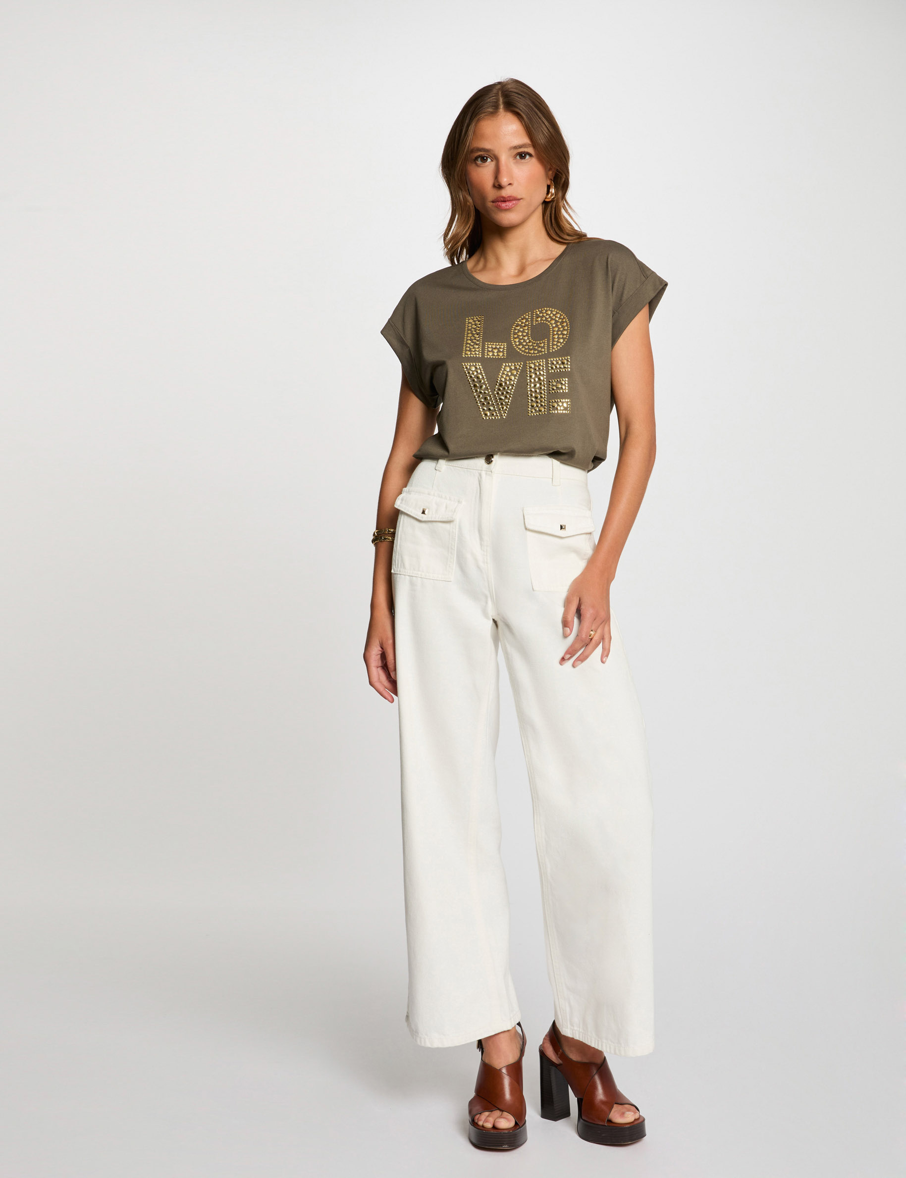 t shirt a inscription vert kaki femme T-shirt à inscription vert kaki femme