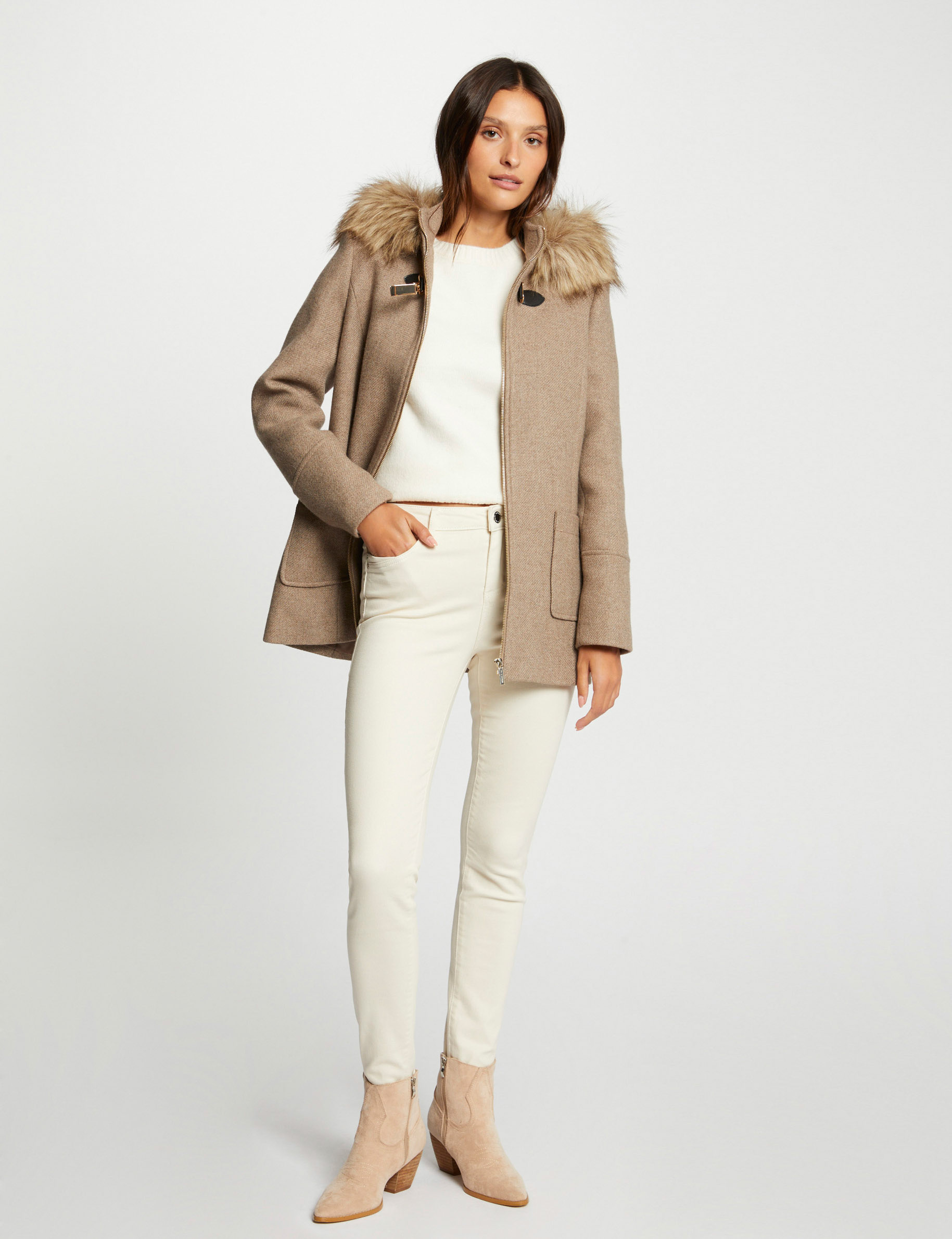 Manteau Homme Beige Avec Capuche Fourrure 