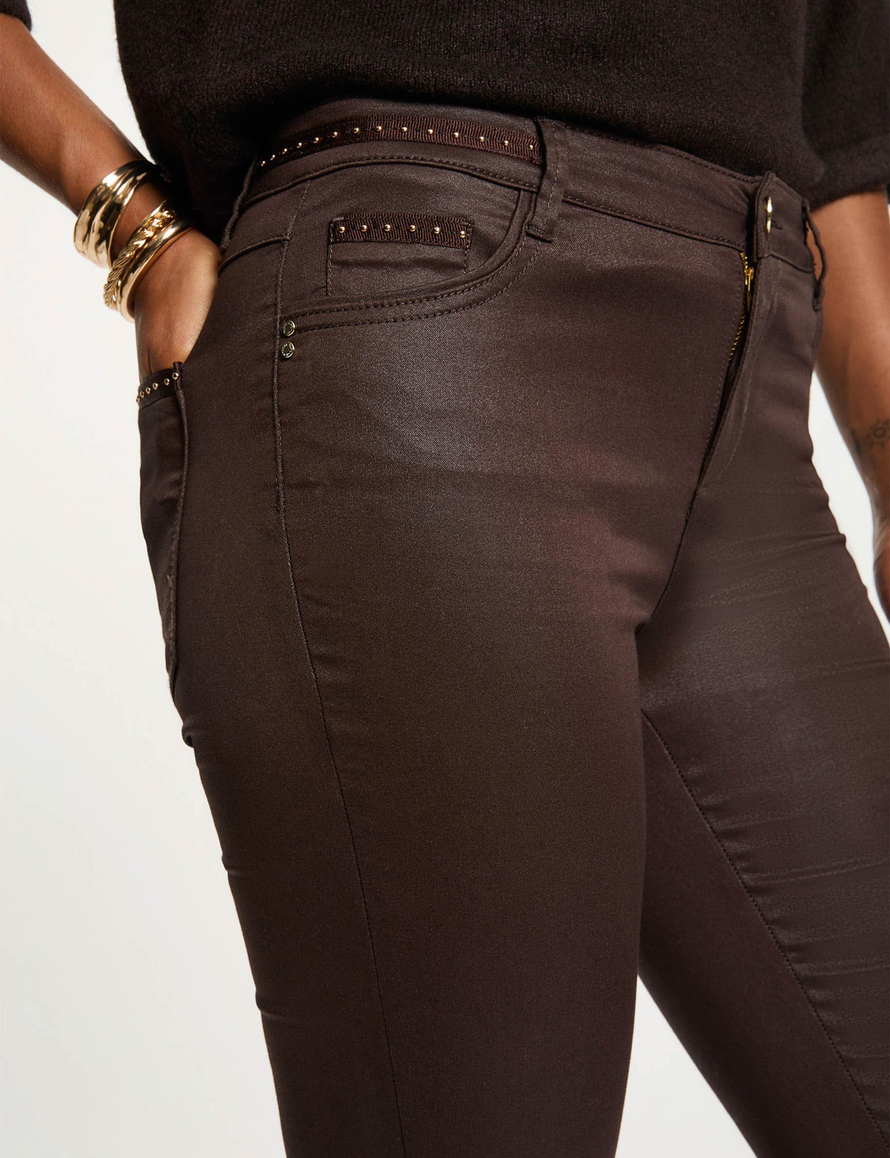 Pantalon slim enduit marron foncé femme Morgan
