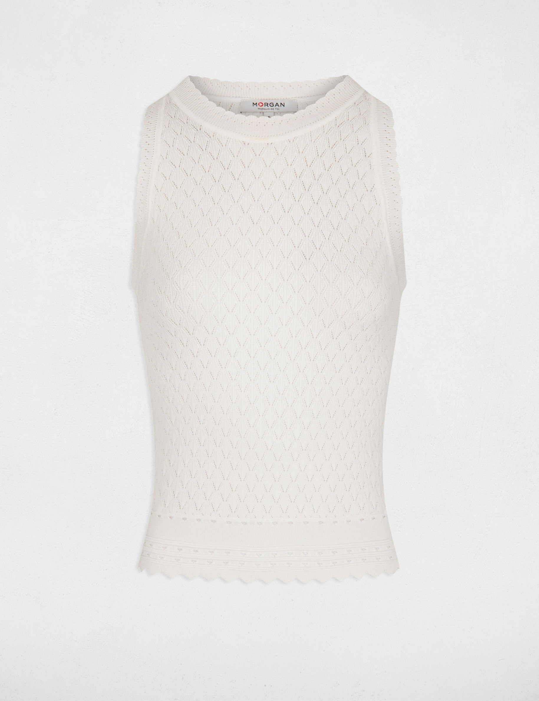 top en maille ajouree ecru femme Top en maille ajourée ecru femme