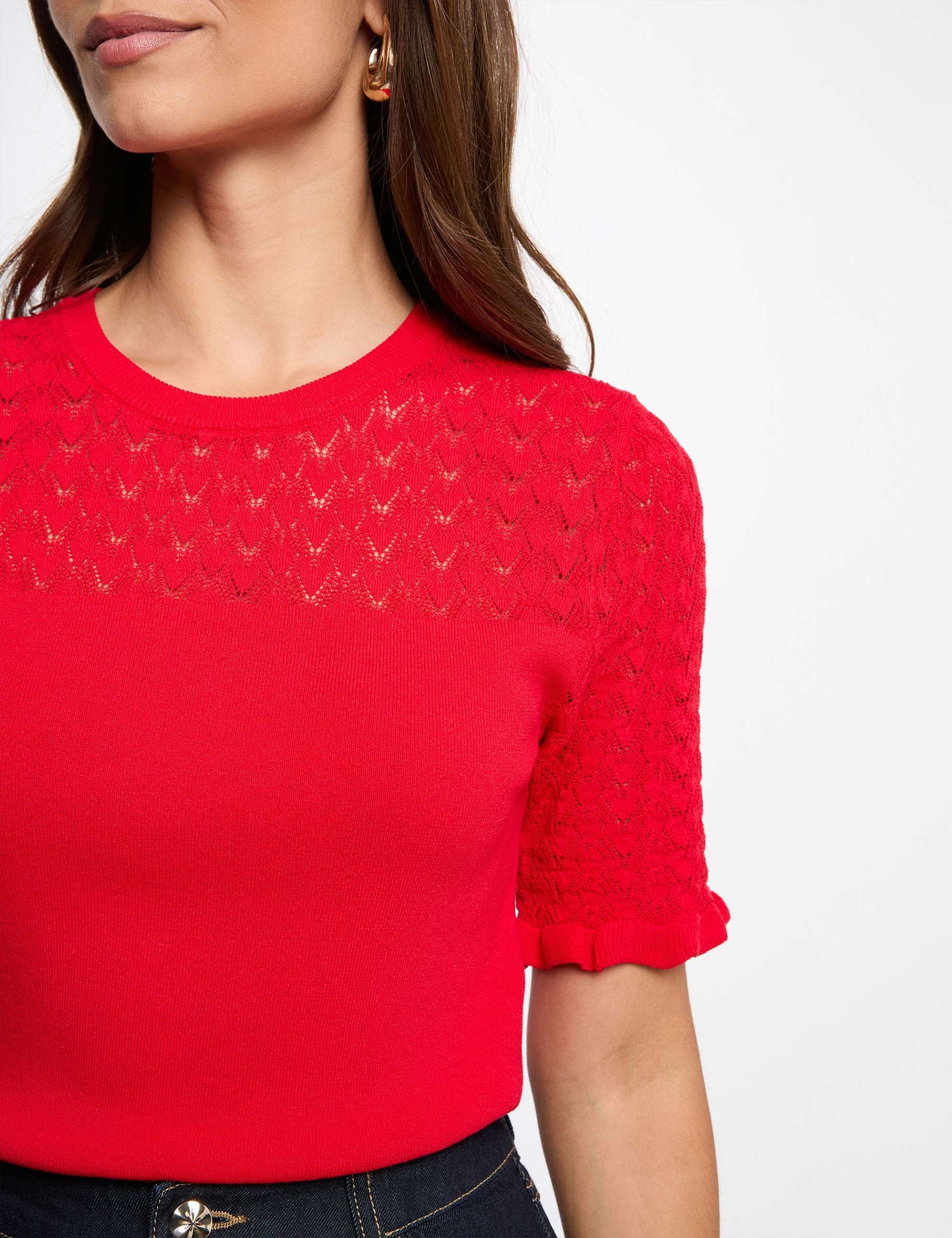 Pull manches courtes rouge femme