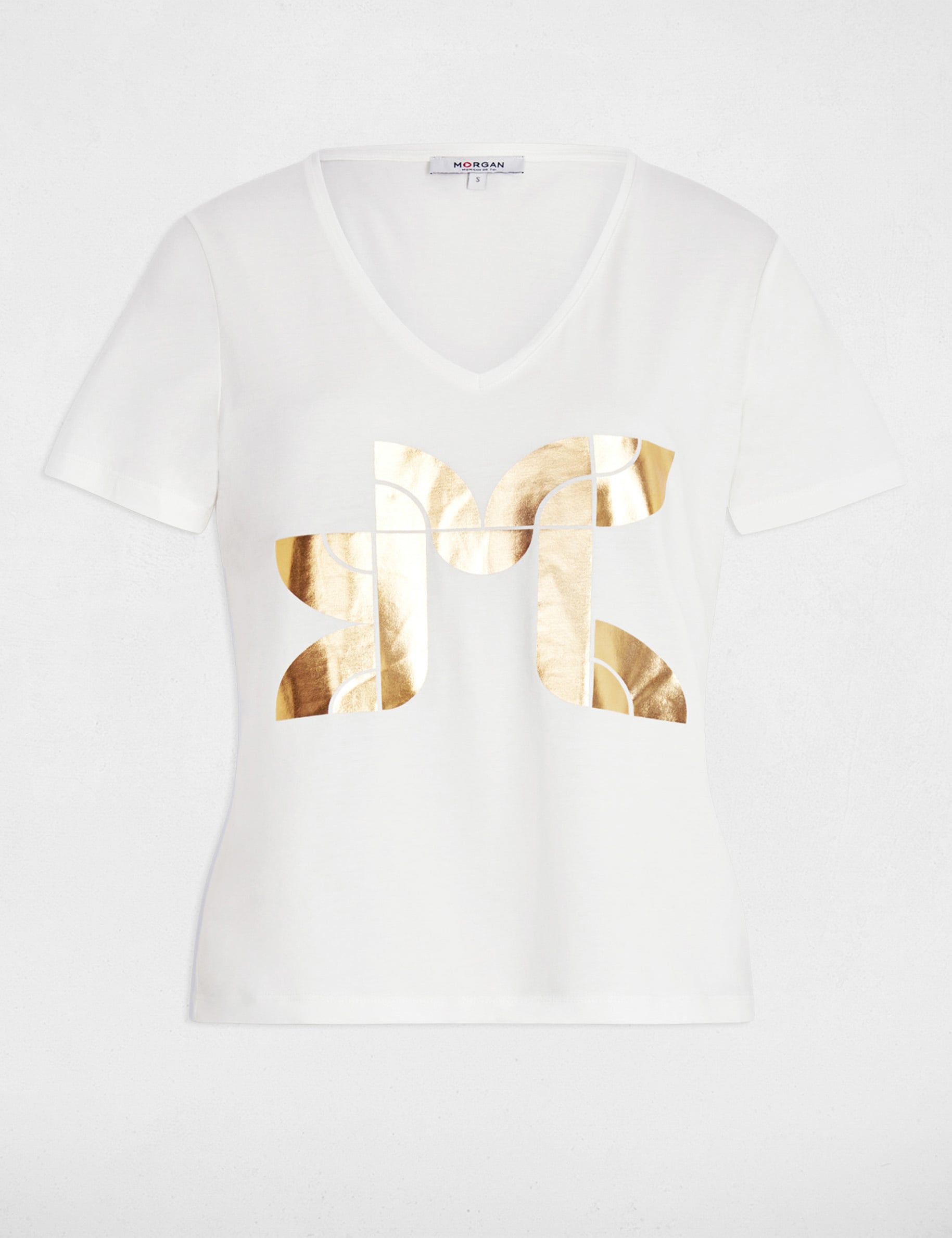 T-shirt court s&eacute;rigraphi&eacute; blanc femme