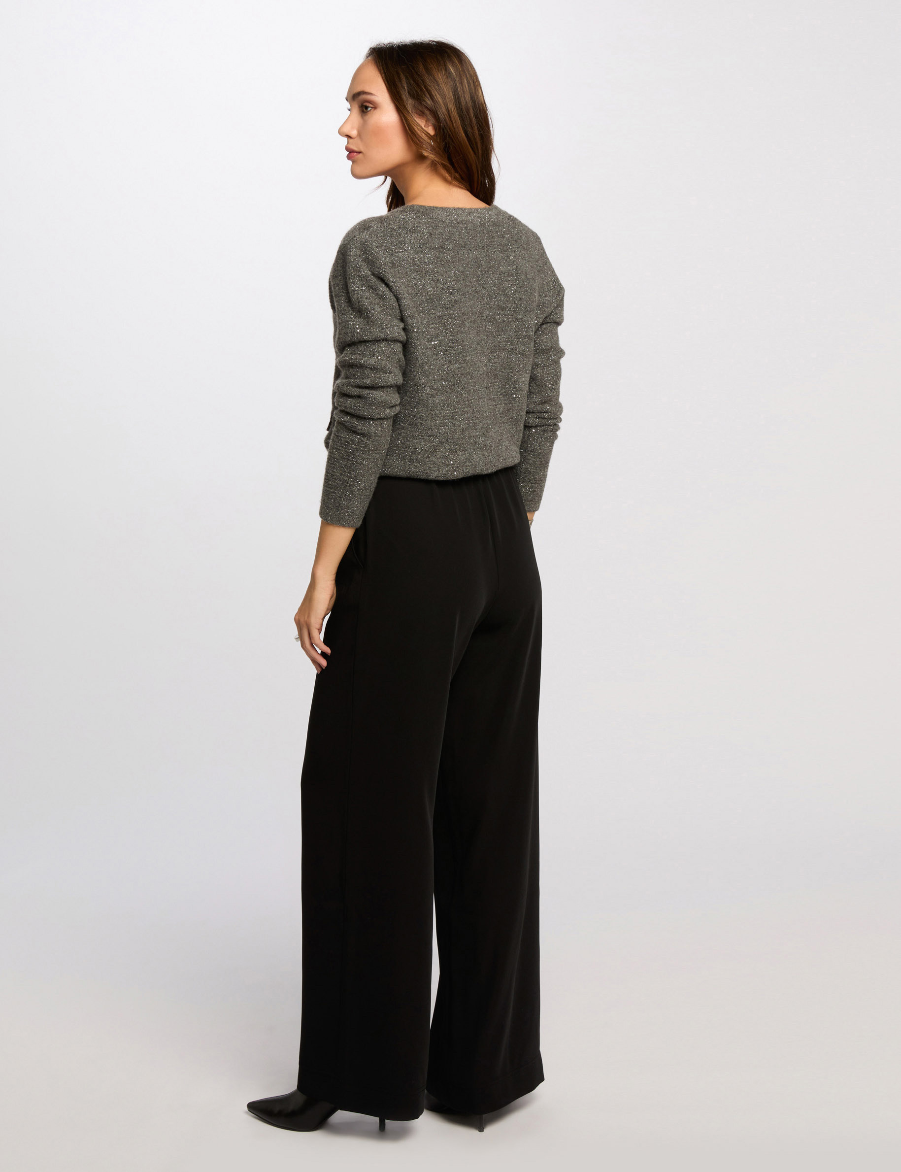 pantalon large a fronces noir femme Pantalon large à fronces noir femme
