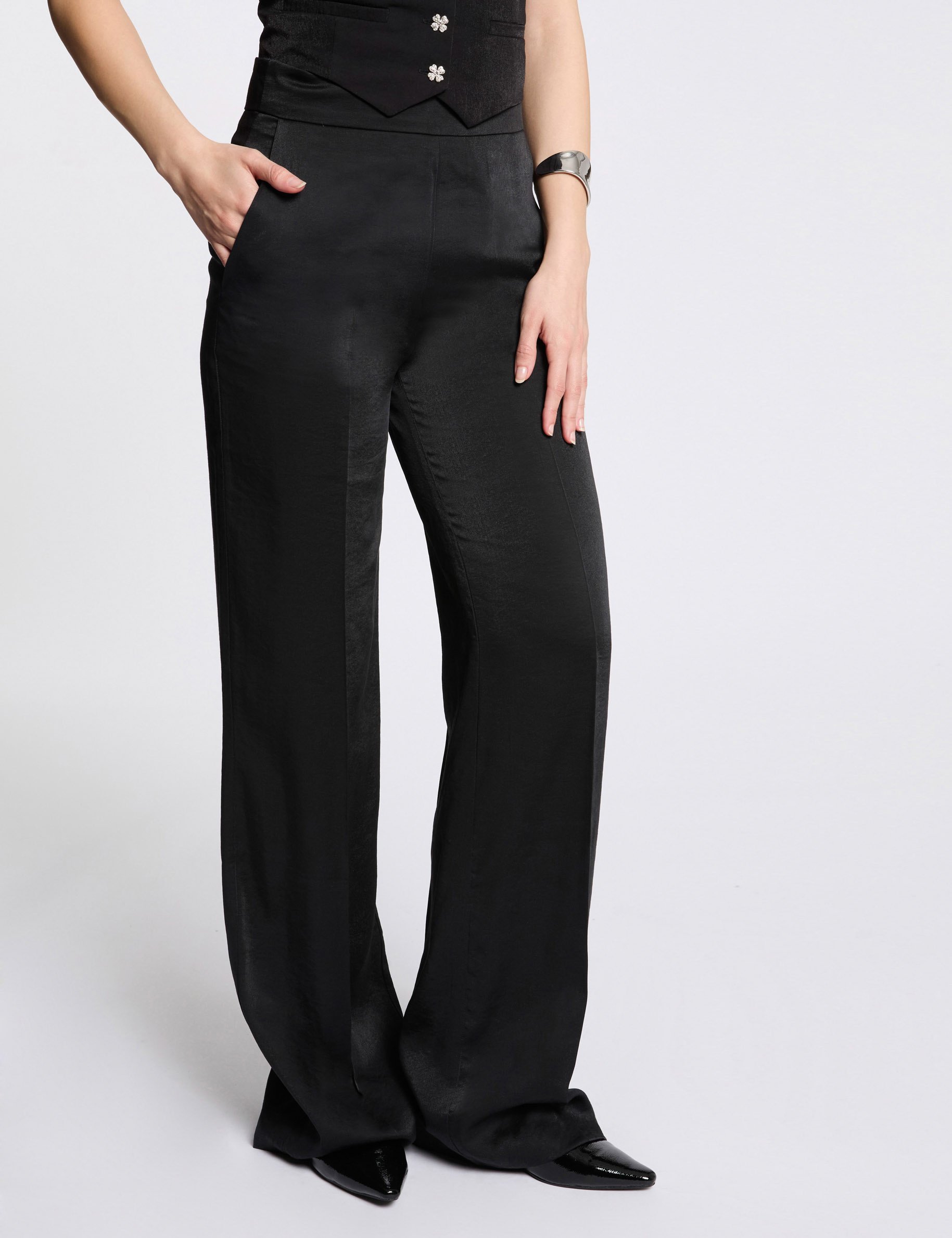 pantalon large fluide noir femme Pantalon large fluide noir femme