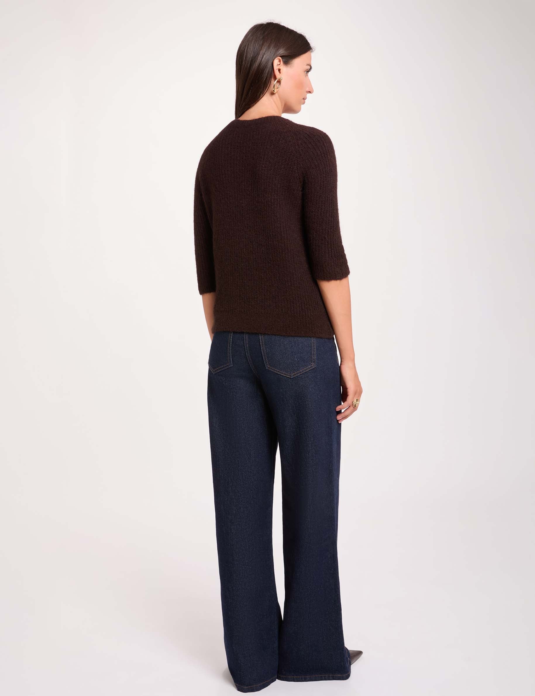 Pull maille duveteuse marron fonc&eacute; femme