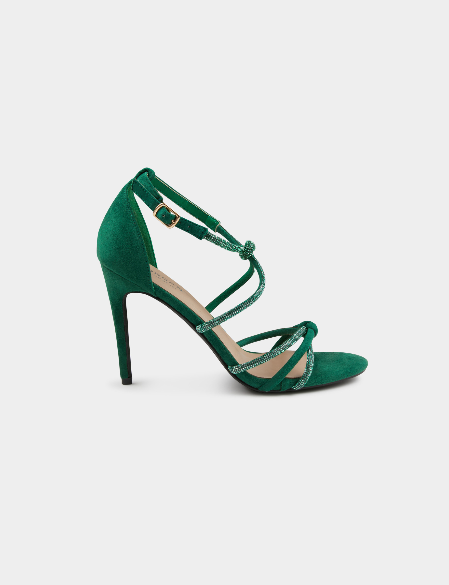 Sandales à talons avec brides strass vert femme Sandales à talons avec brides strass vert femme