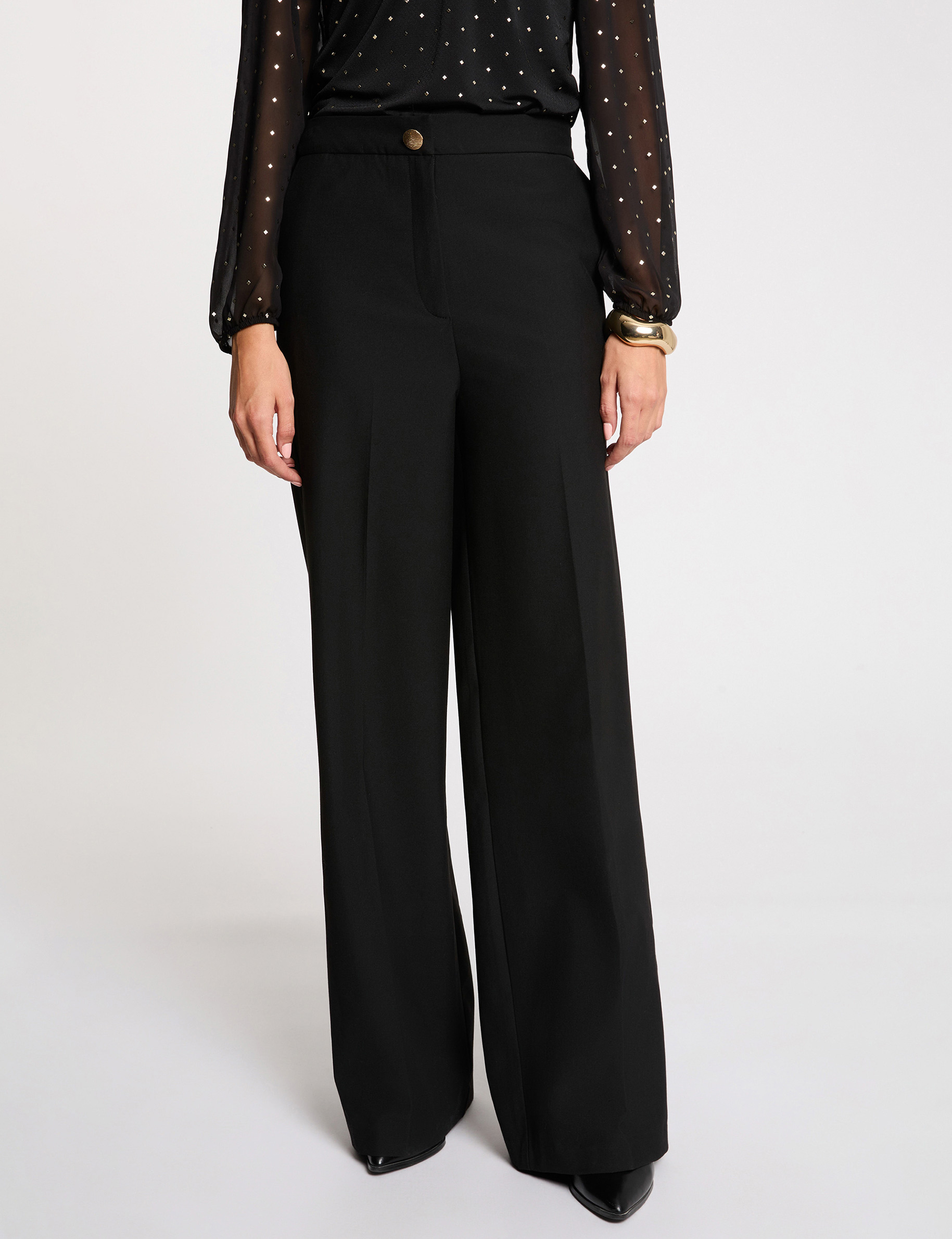 Pantalon large taille haute noir femme