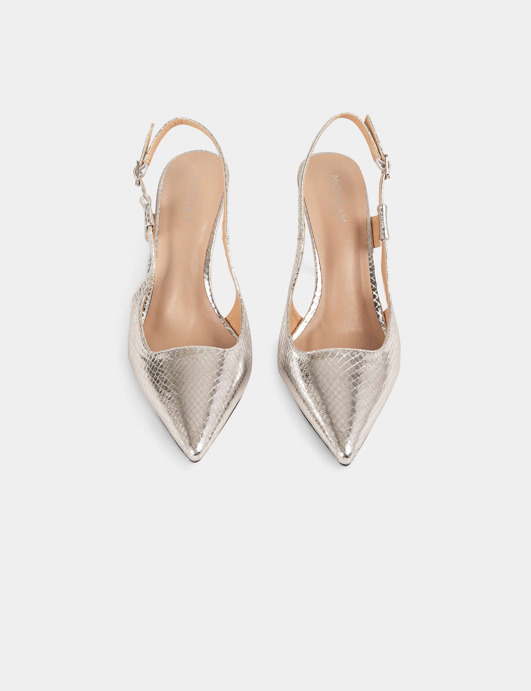 Sandales slingback aspect métallisé argente femme Sandales slingback aspect métallisé argente femme