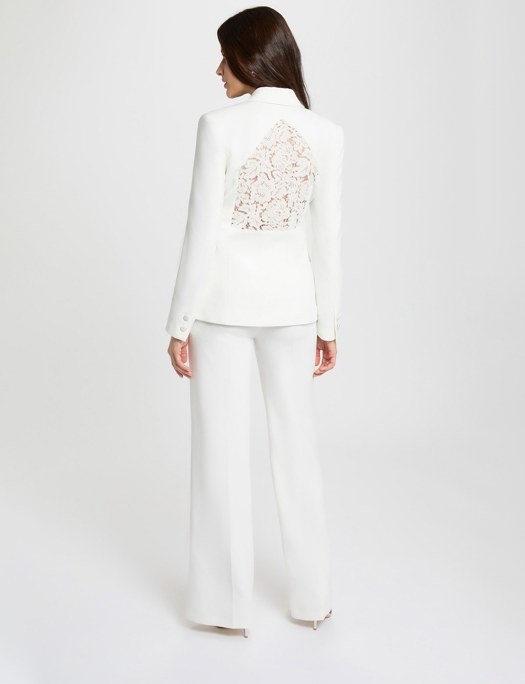 Blazer ajust&eacute; dentelle blanc femme