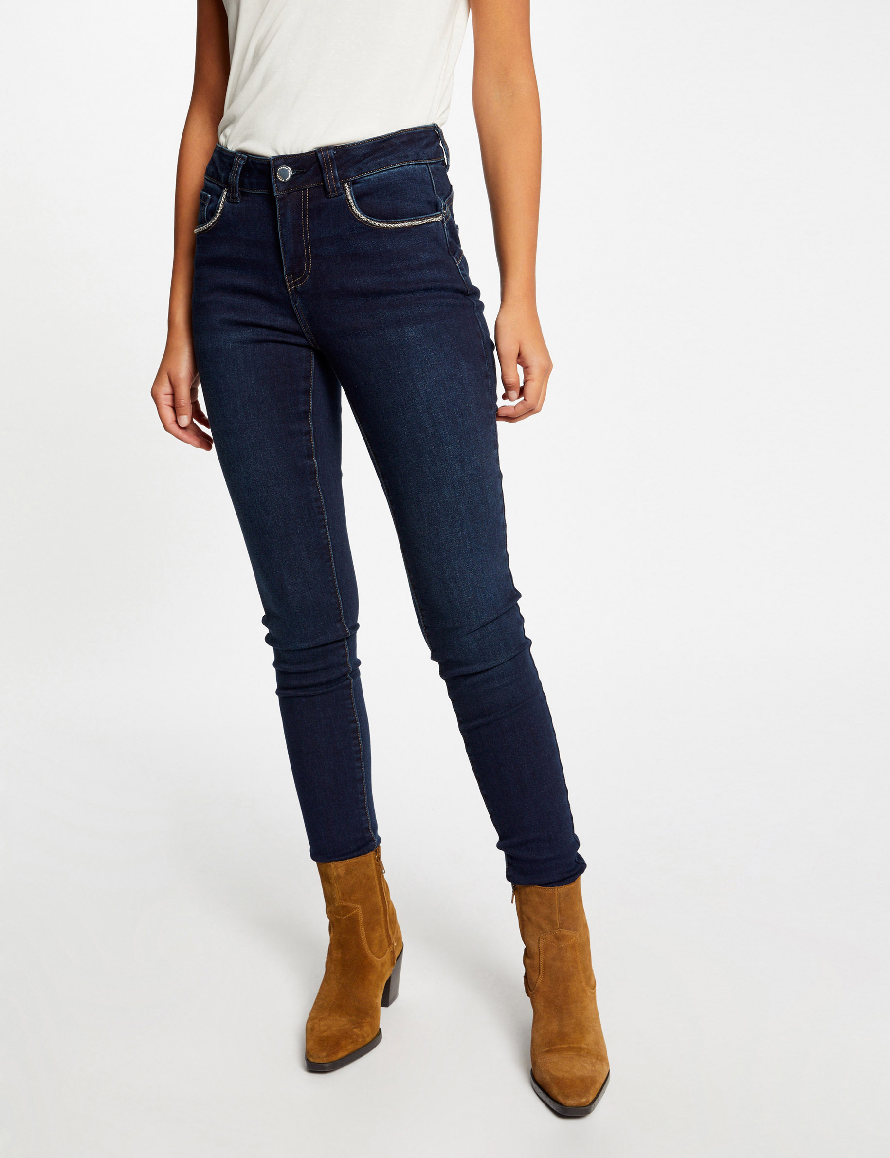 jeans slim avec details chaines jean brut femme Jeans slim avec détails chaînes jean brut femme