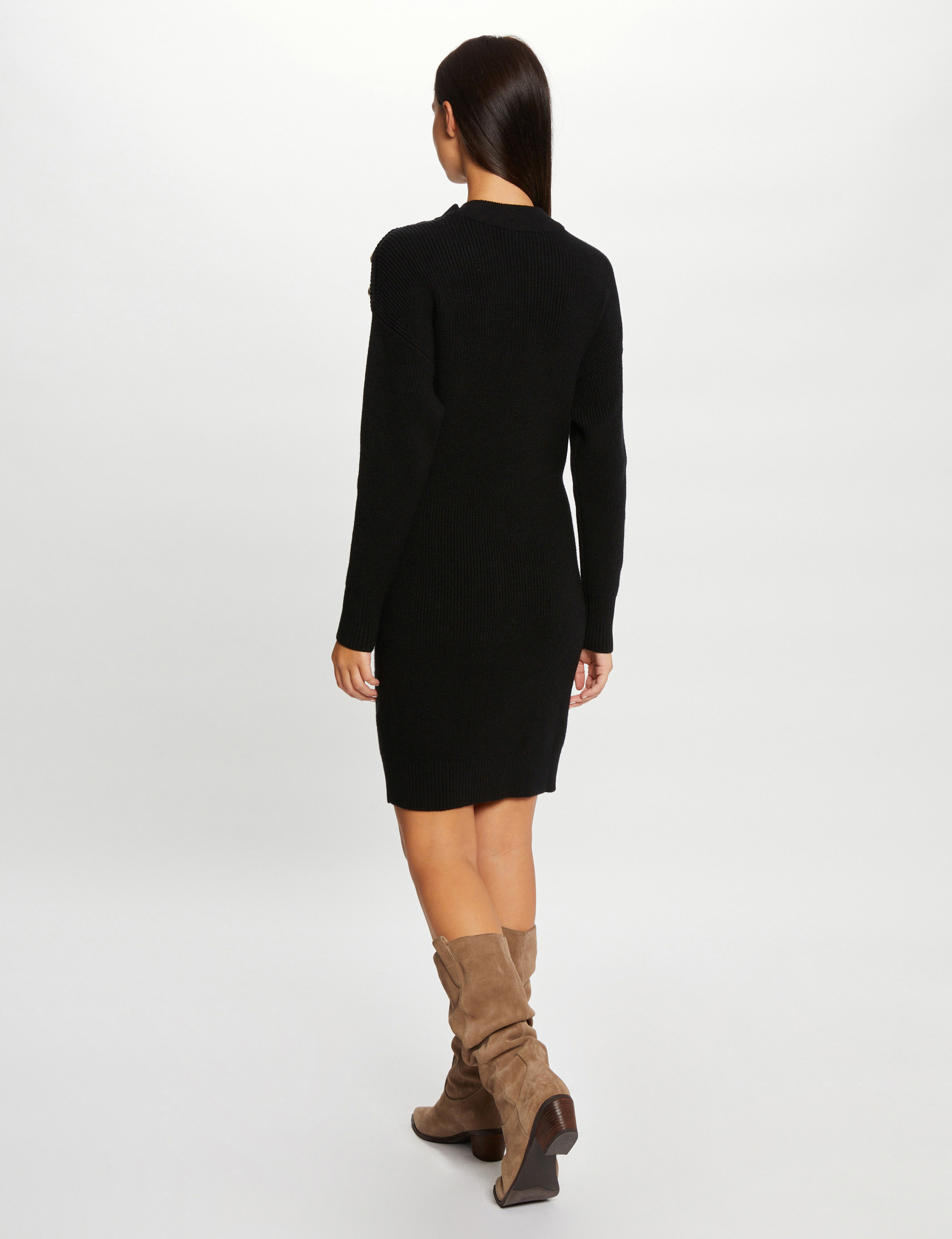robe pull ajustee avec boutons noir femme Robe pull ajustée avec boutons noir femme