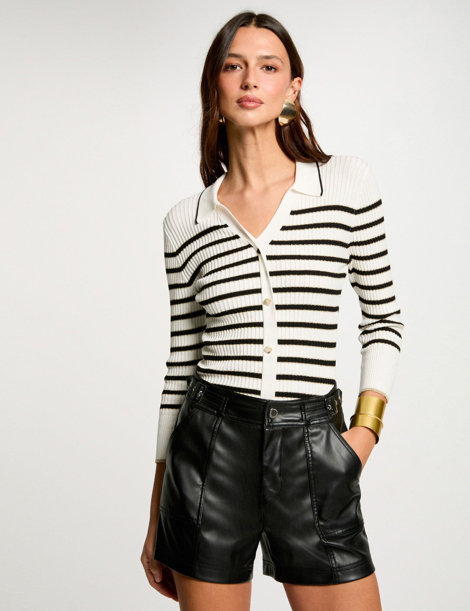 pull manches 34 raye blanc femme Pull manches 3/4 rayé blanc femme