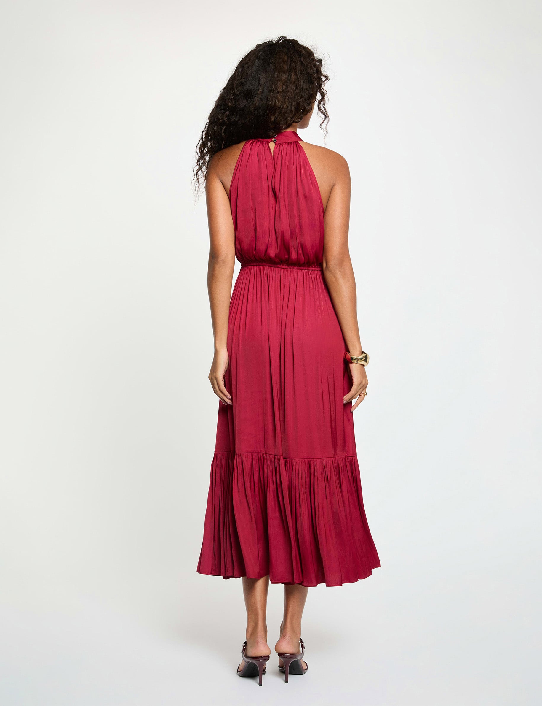 Robe longue col montant bordeaux femme