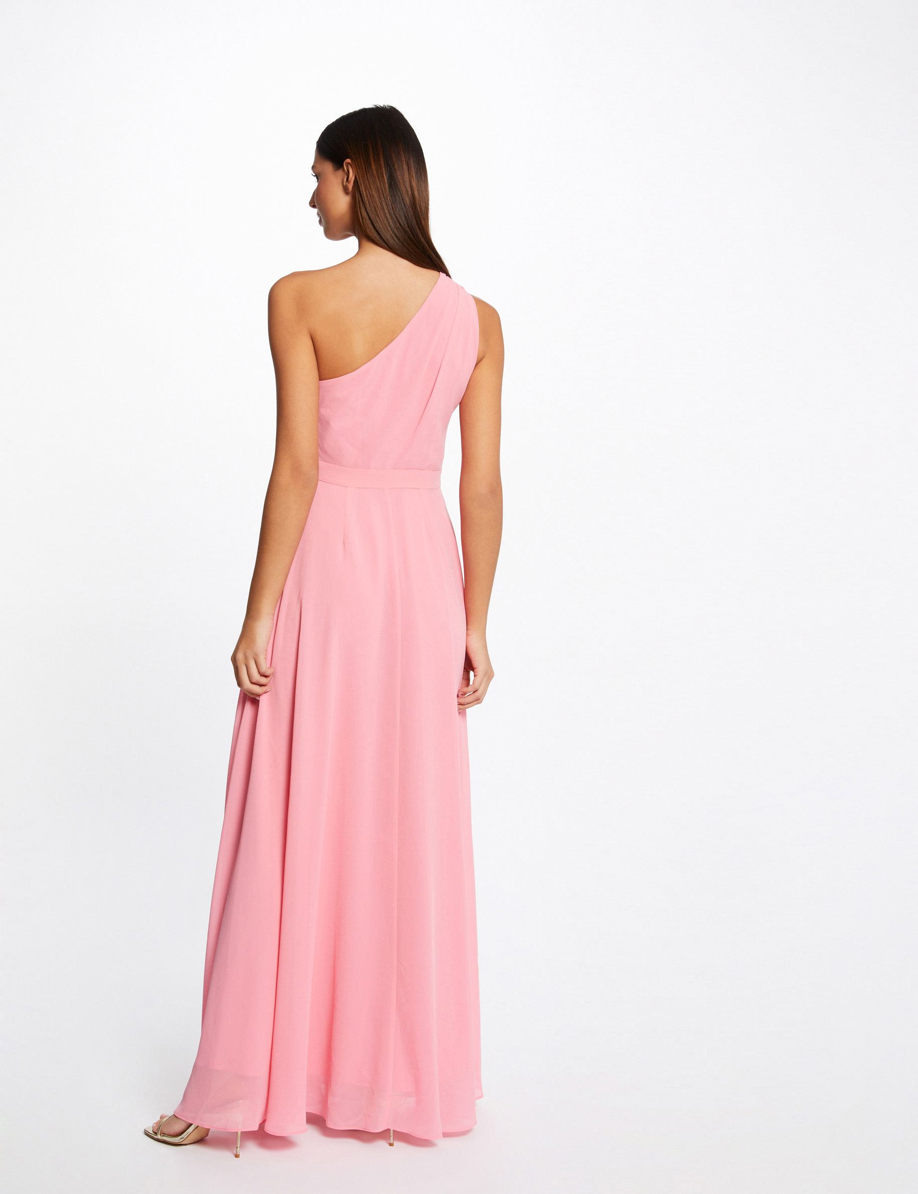Robe longue évasée asymétrique rose clair femme Robe longue évasée asymétrique rose clair femme