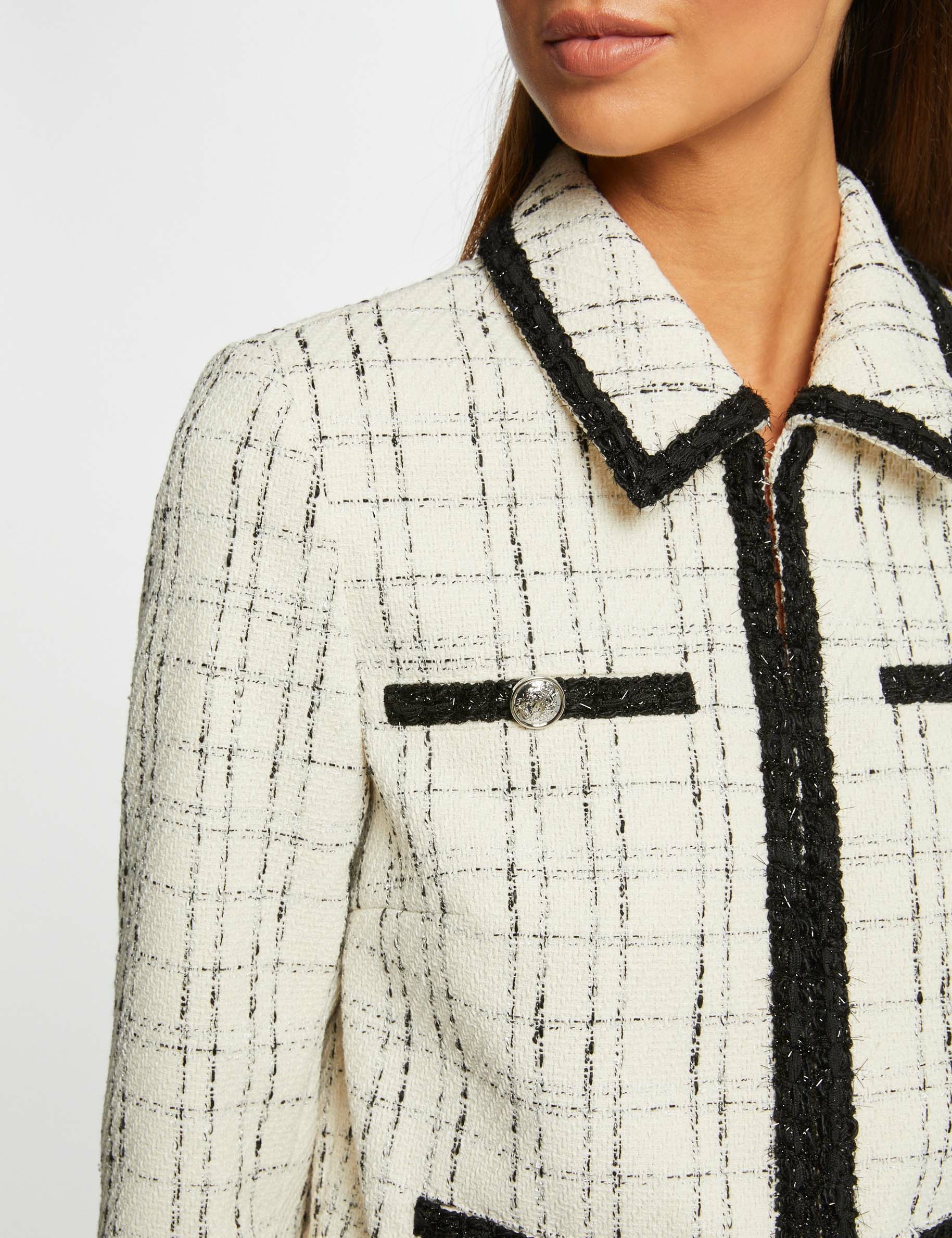 veste droite a liseres contrastants ivoire femme Veste droite à liserés contrastants ivoire femme