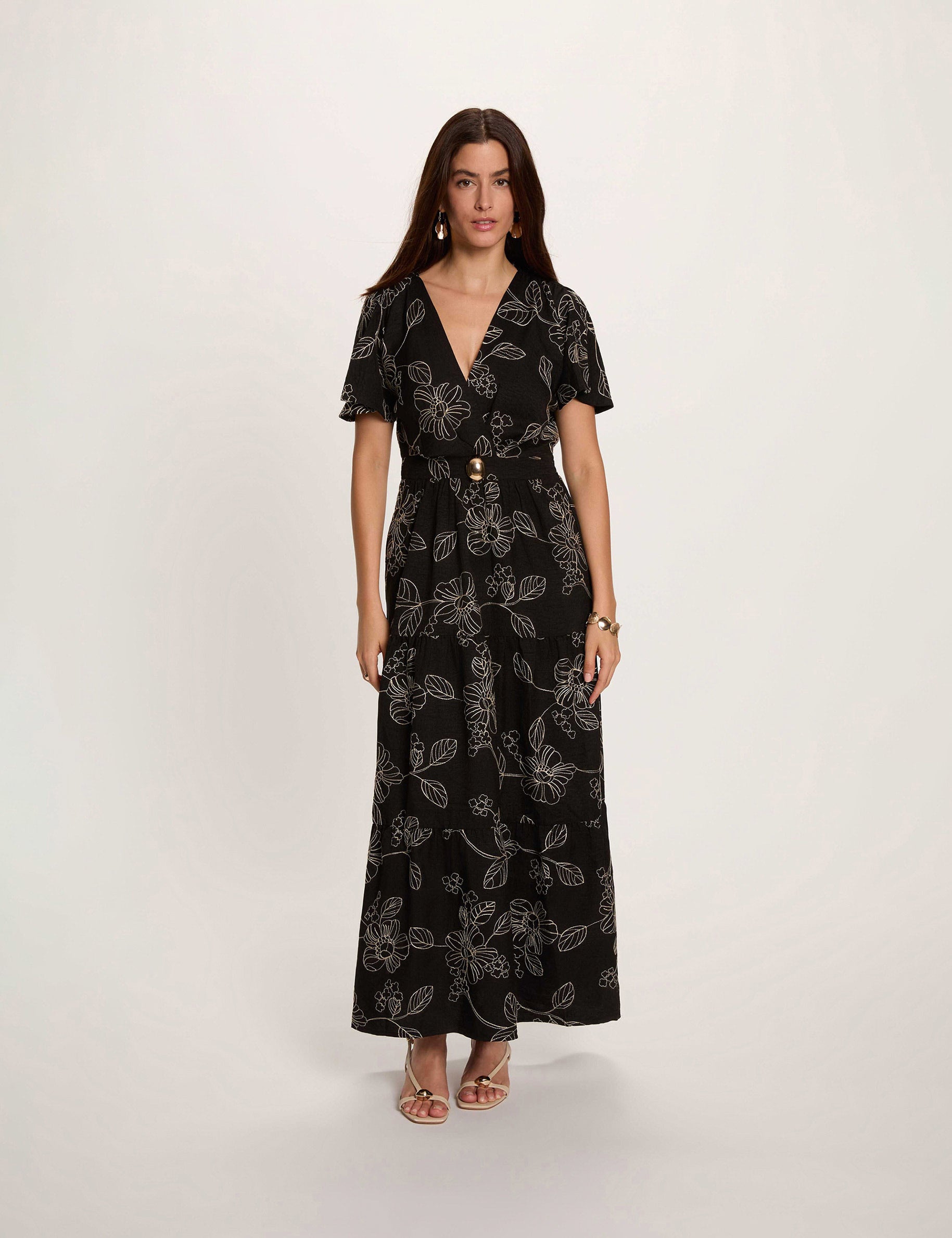 Robe longue broderie multicolore femme
