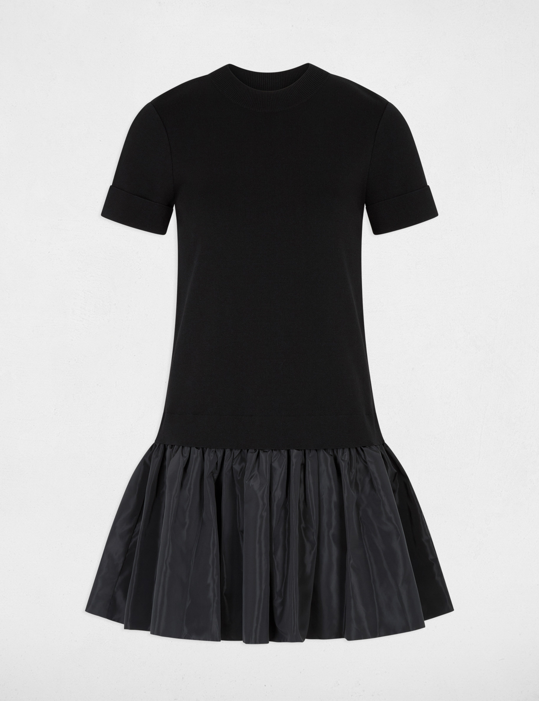 Robe tricot manches courtes noir femme