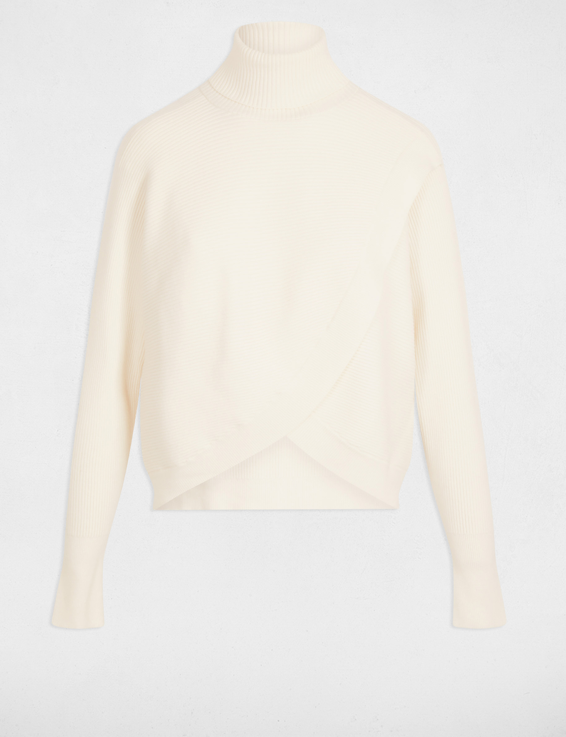 Pull manches longues effet crois&eacute; ivoire femme