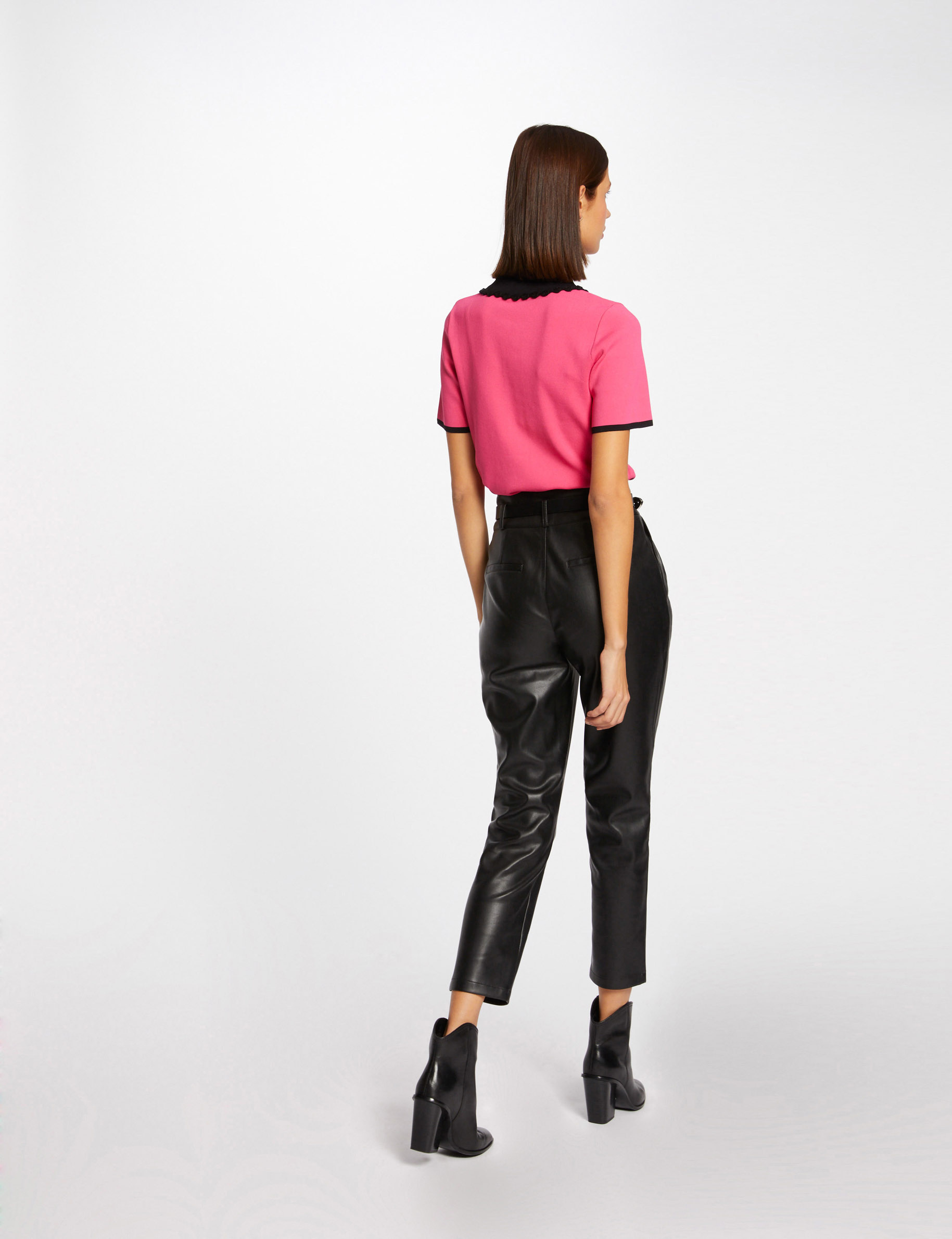 Pantalon carotte 7/8ème simili cuir noir femme Pantalon carotte 7/8ème simili cuir noir femme