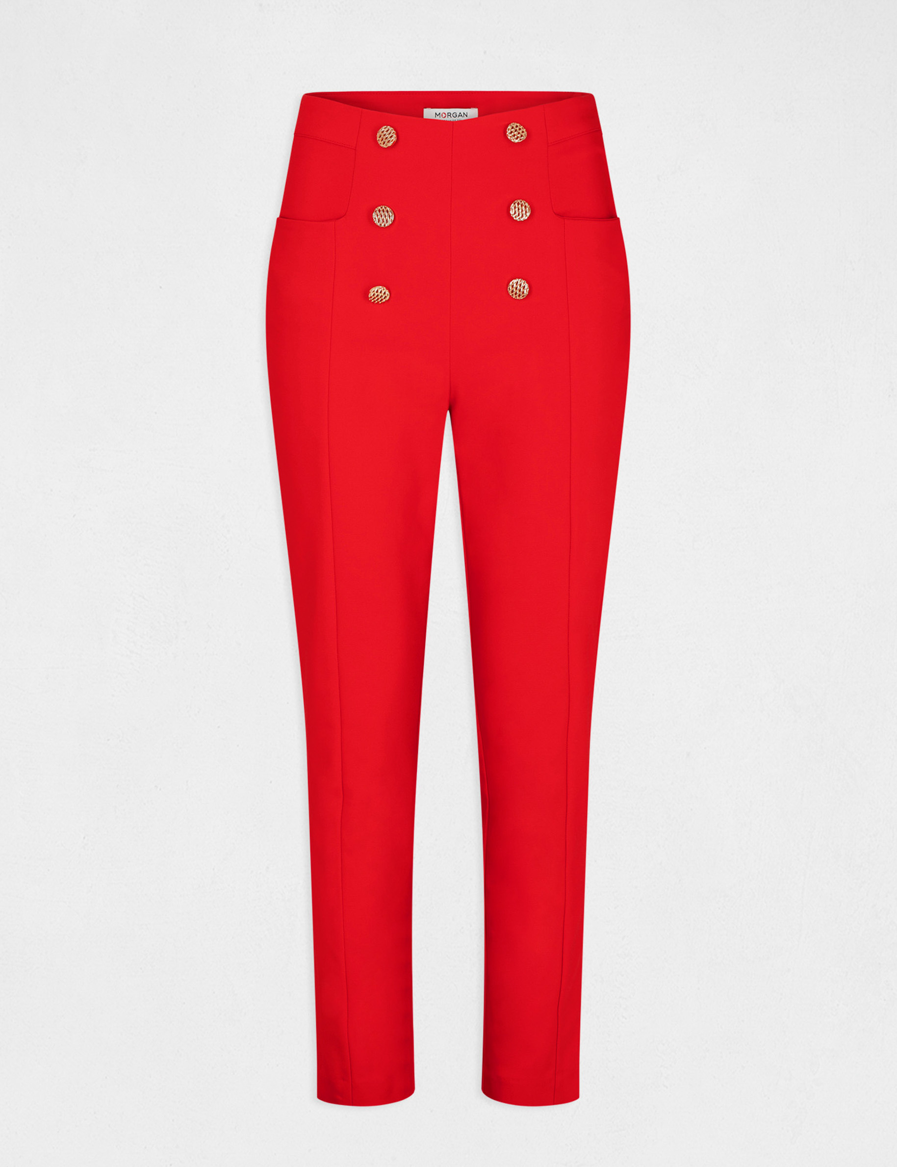 Pantalon city ajusté avec boutons rouge femme