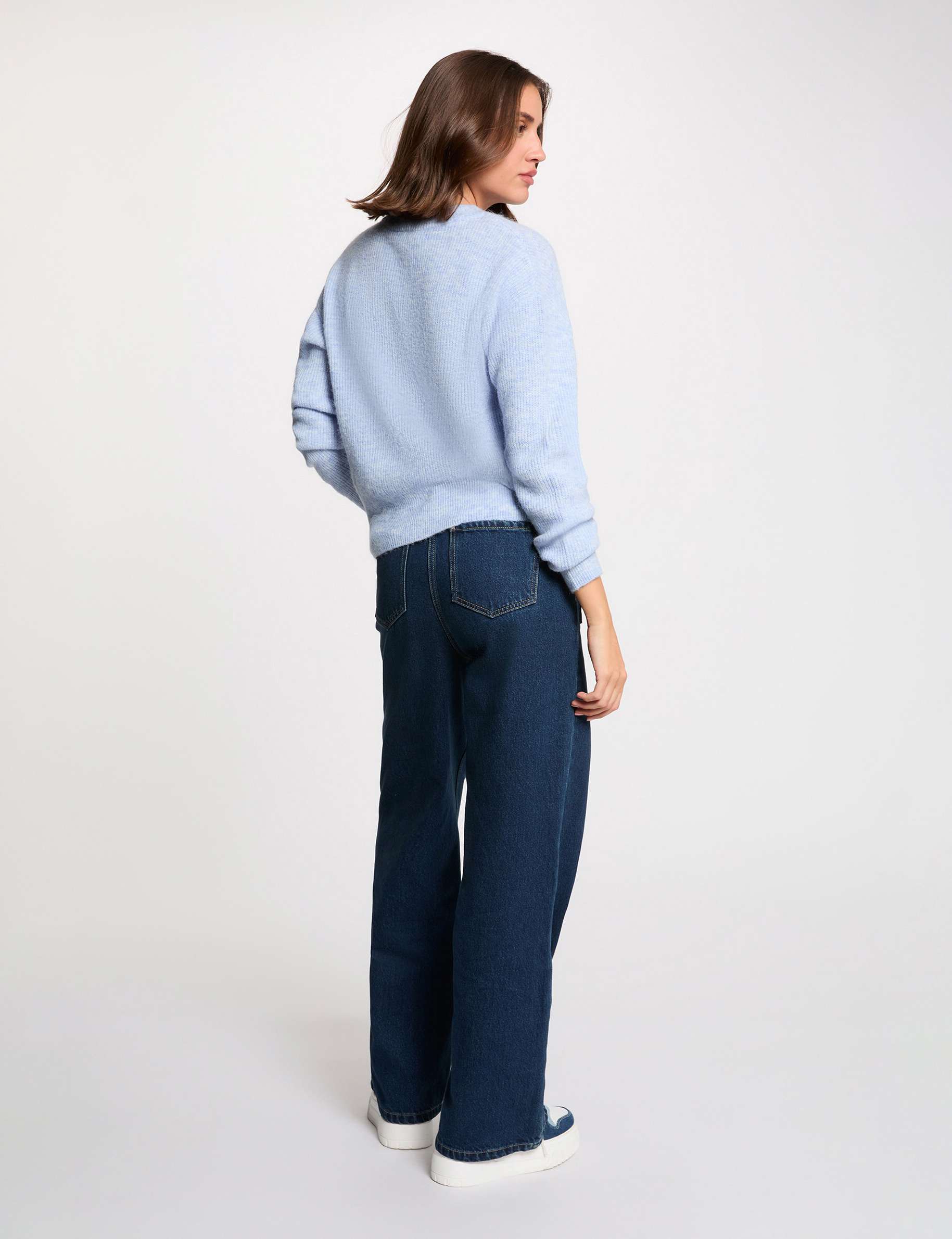 Pull col rond manches longues bleu ciel femme