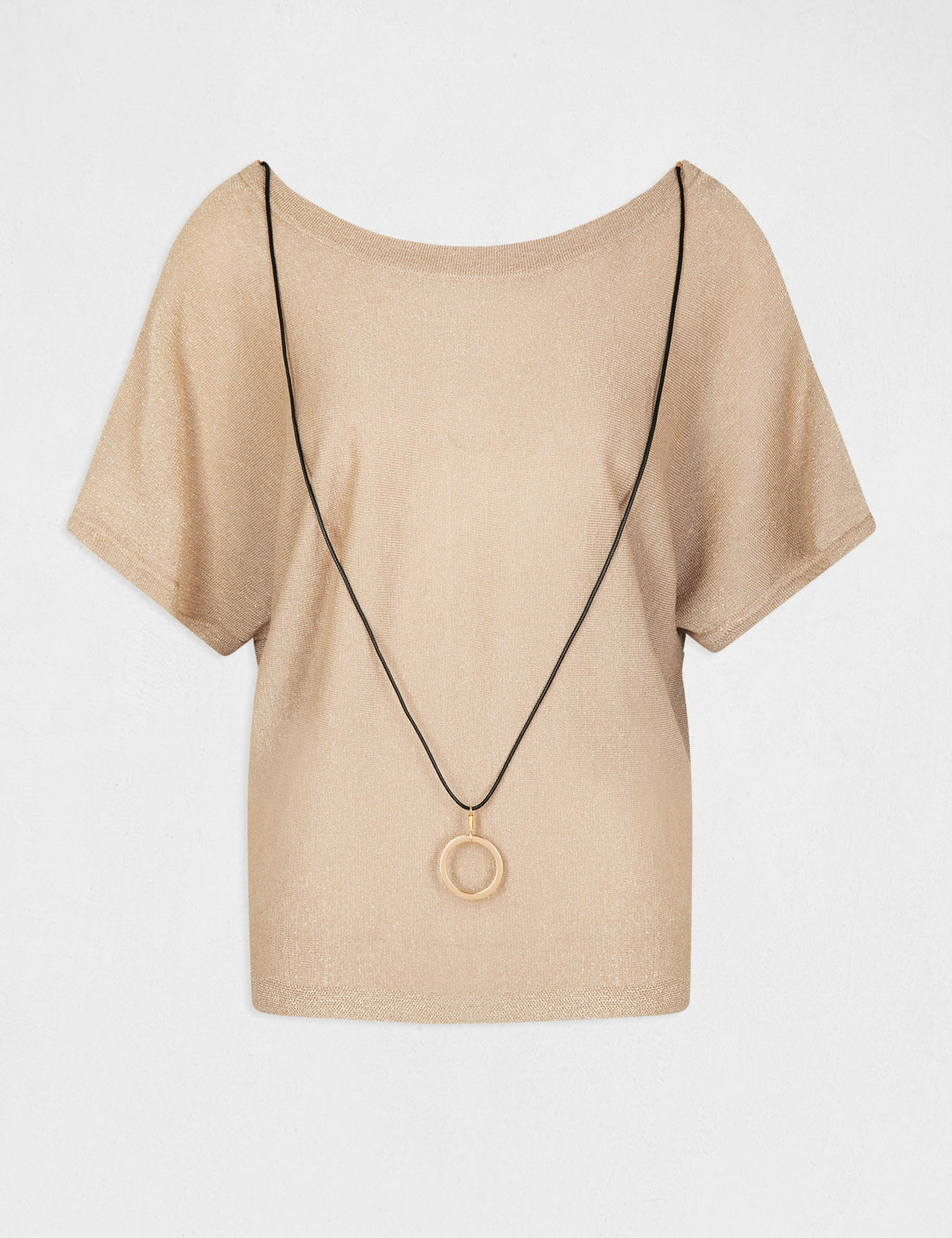 Pull manches courtes à détail bijou dore femme