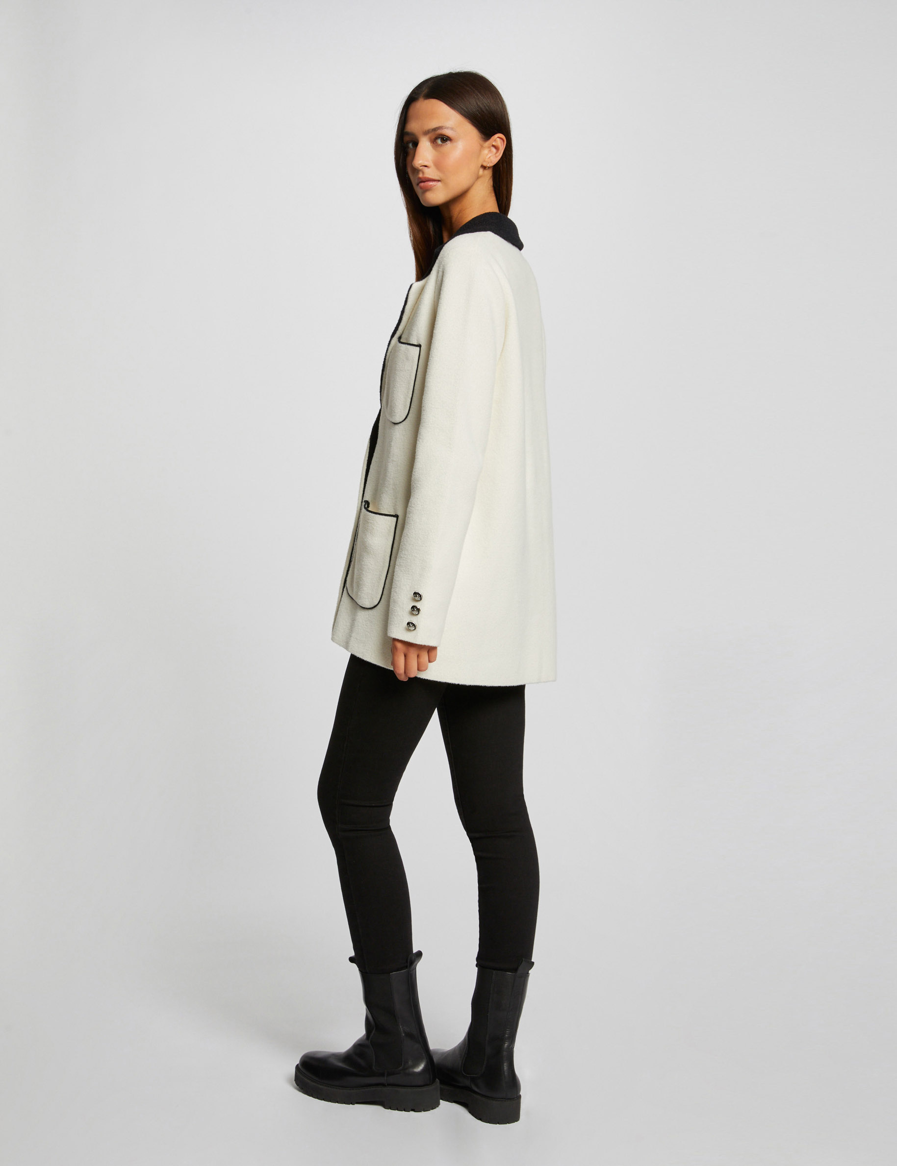 gilet droit avec poches ecru femme Gilet droit avec poches ecru femme