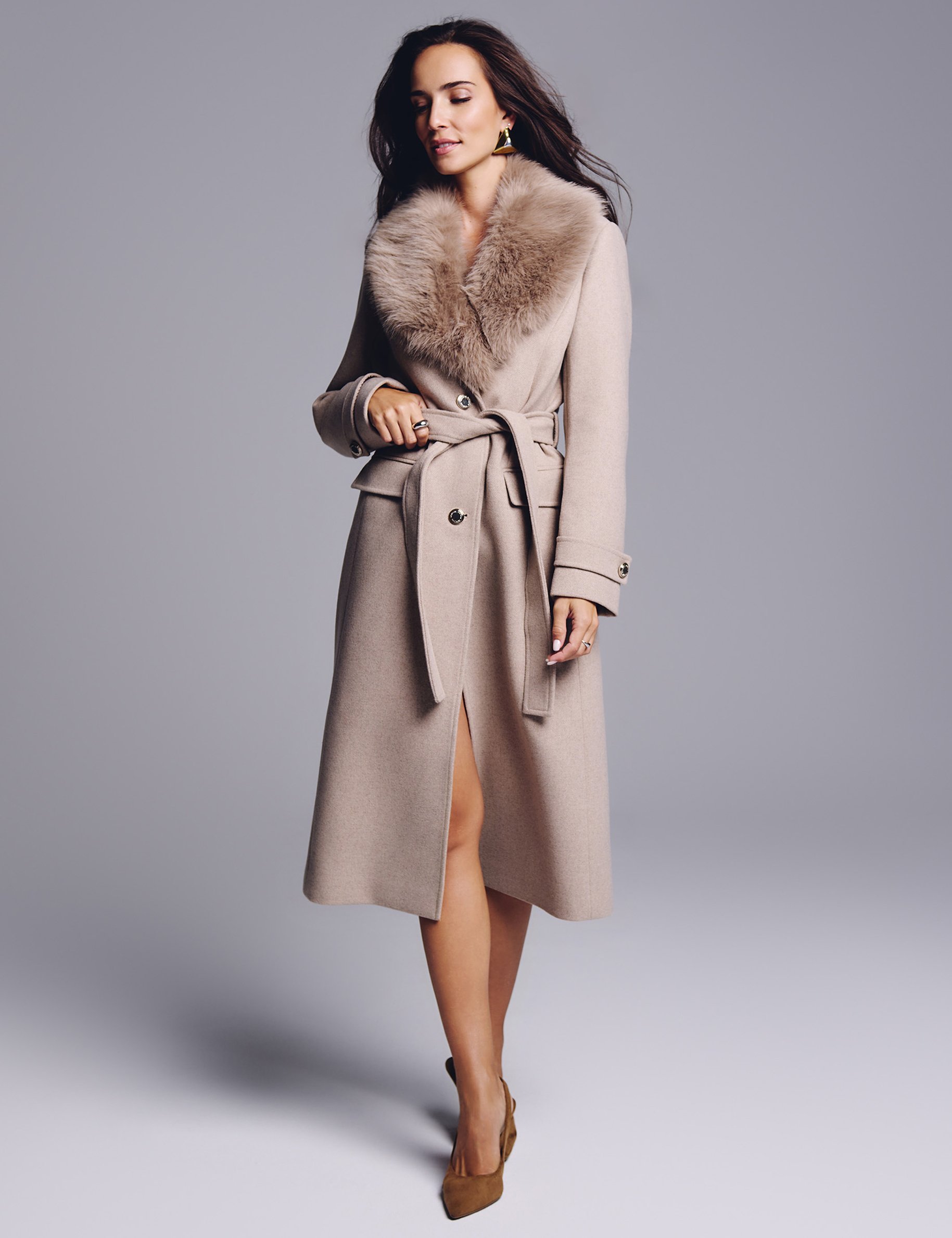 Manteau Beige Manteau Femme Ceinture Manteau Cintré Suédine