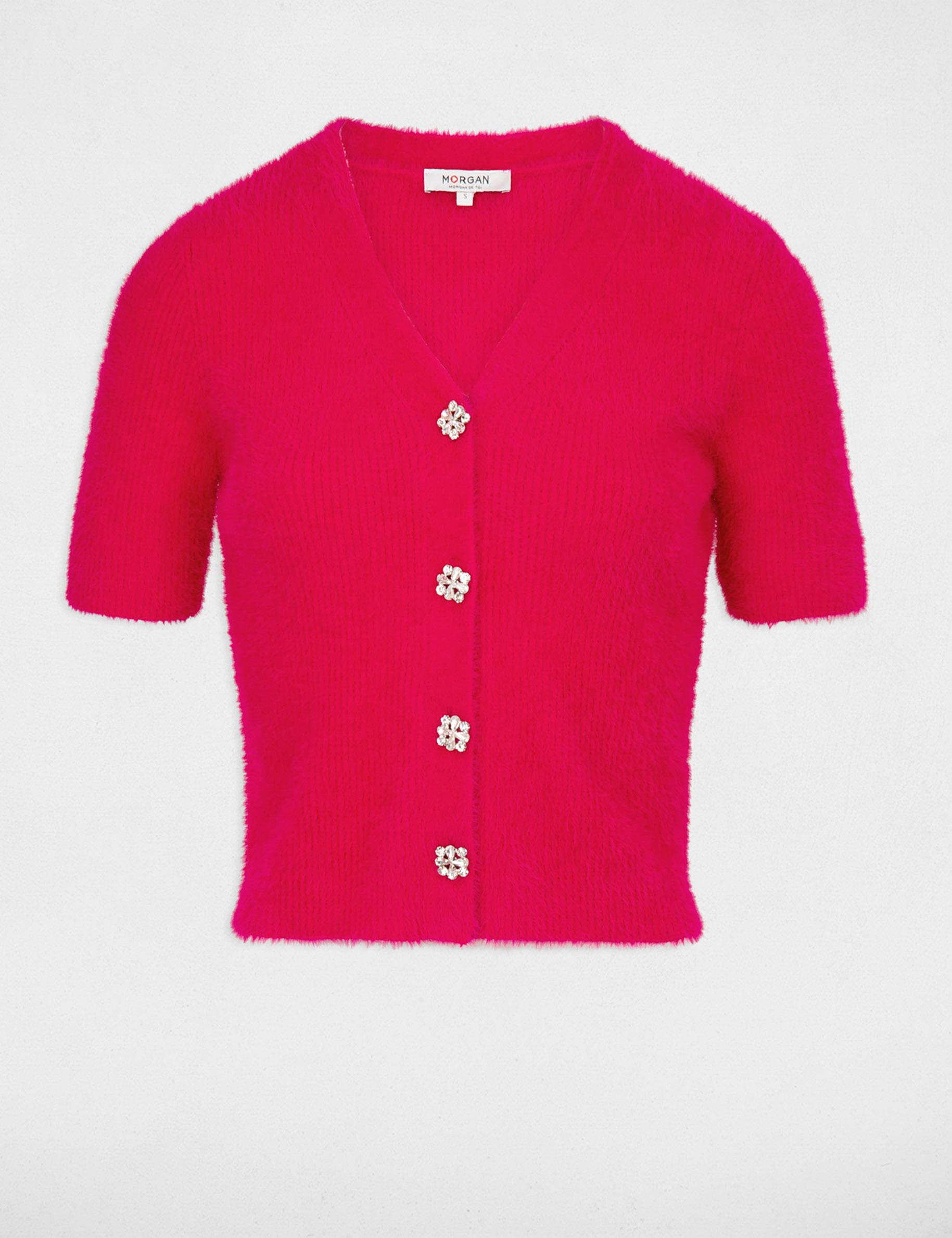 pull manches courtes a boutons rose moyen femme Pull manches courtes à boutons rose moyen femme