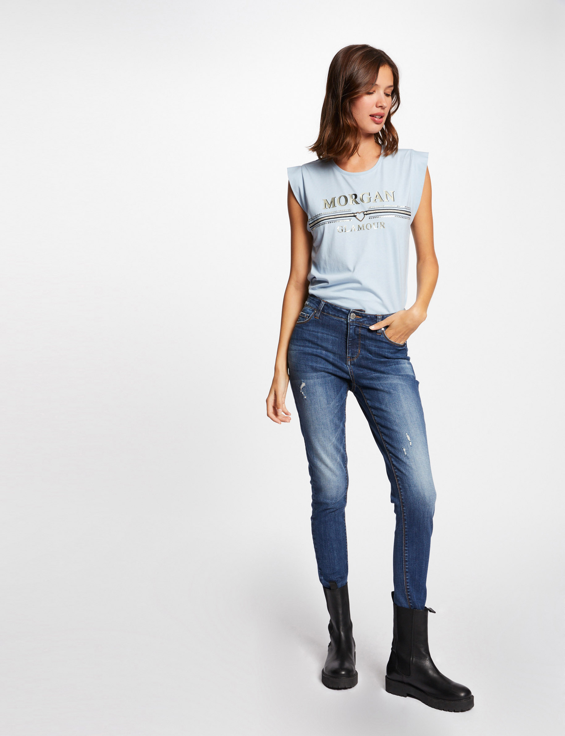 t shirt manches courtes a inscription ciel femme T-shirt manches courtes à inscription ciel femme