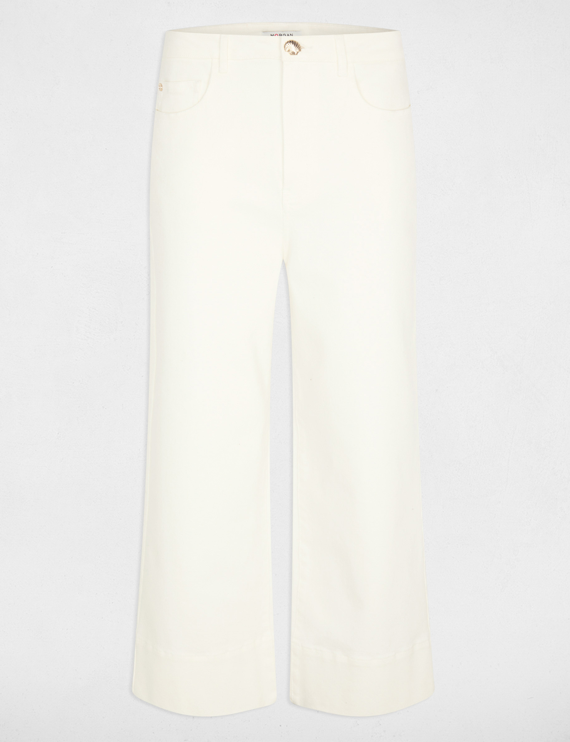 Pantacourt large taille haute blanc femme