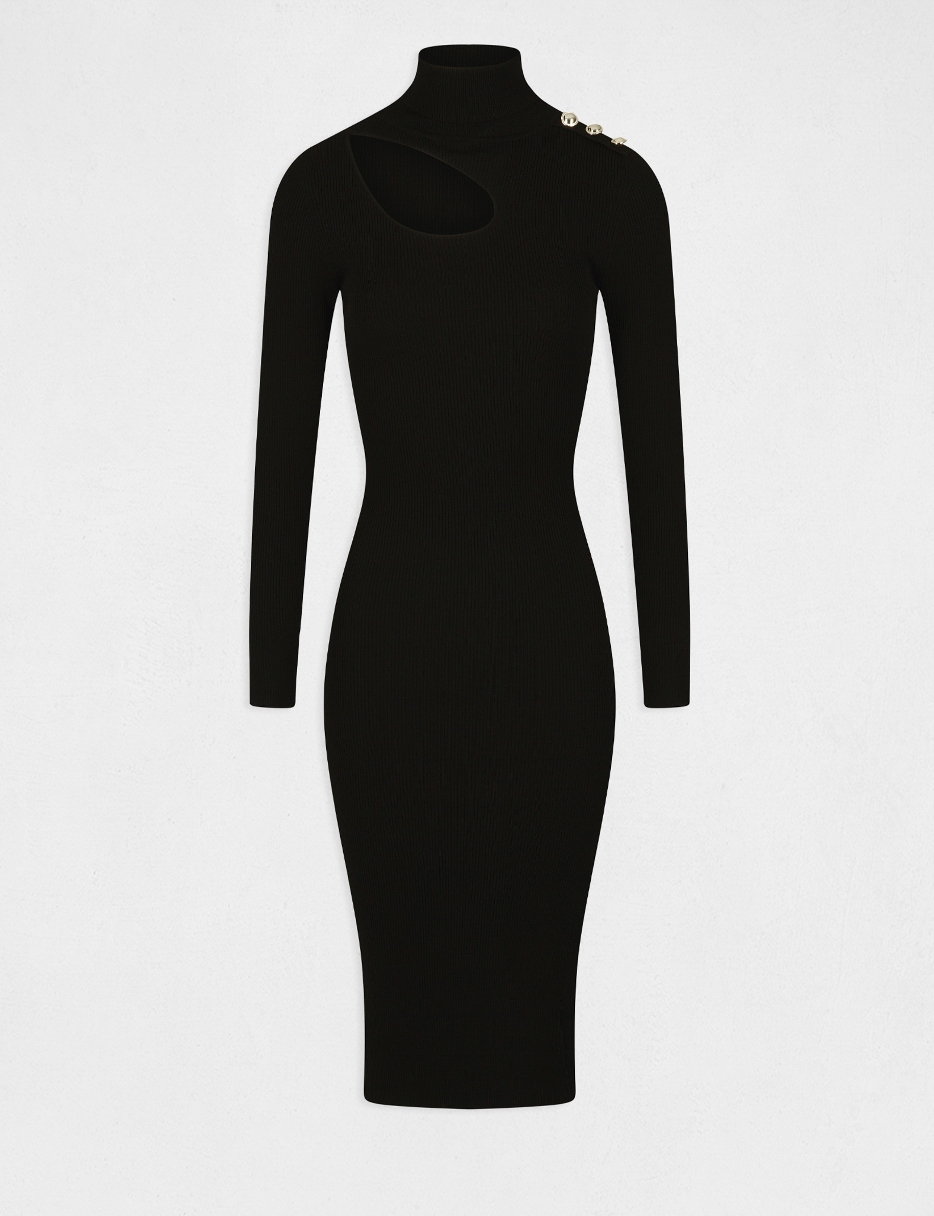 Robe pull longue ajustée fendue noir femme Robe pull longue ajustée fendue noir femme