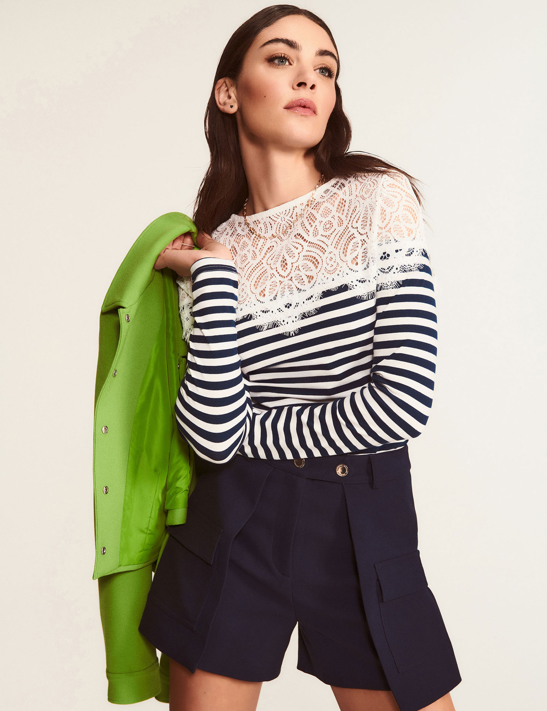 Haut Femme Manches Longues Rayé Vert – Taille 12, Occasion Très Bon état