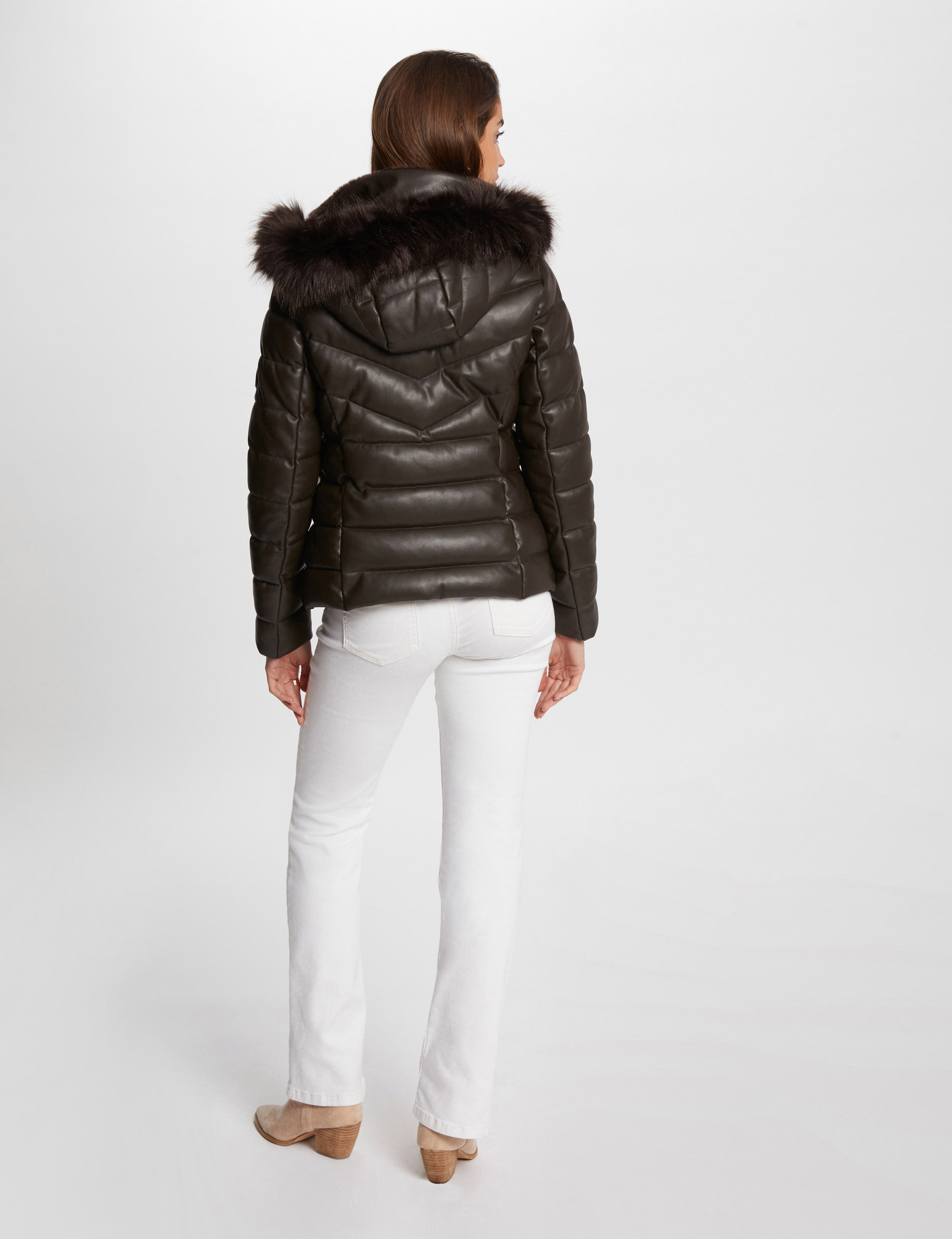 doudoune simili cuir capuche marron femme Doudoune simili cuir capuche marron femme