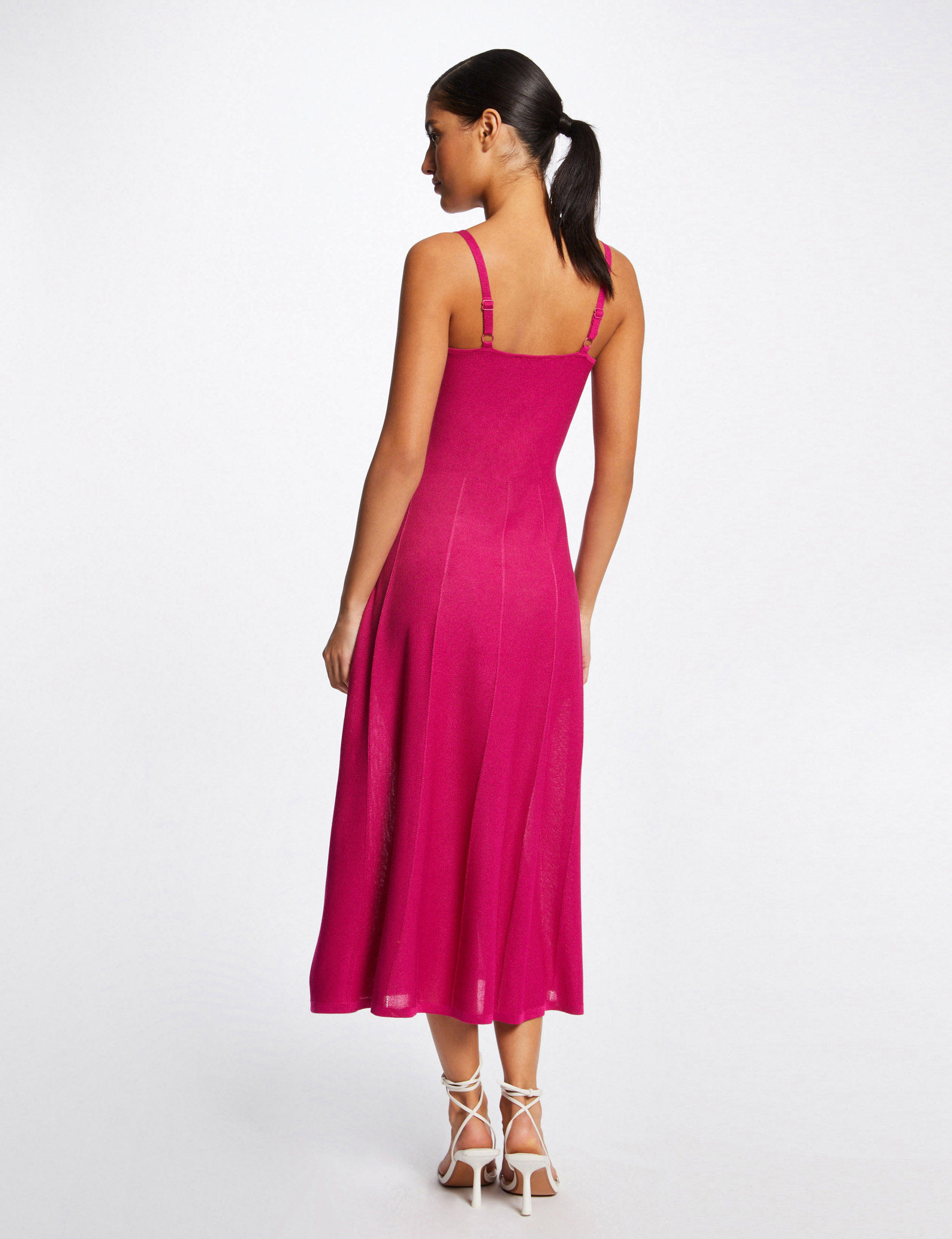 Robe pull midi évasée à bretelles fines rose fonce femme Robe pull midi évasée à bretelles fines rose fonce femme