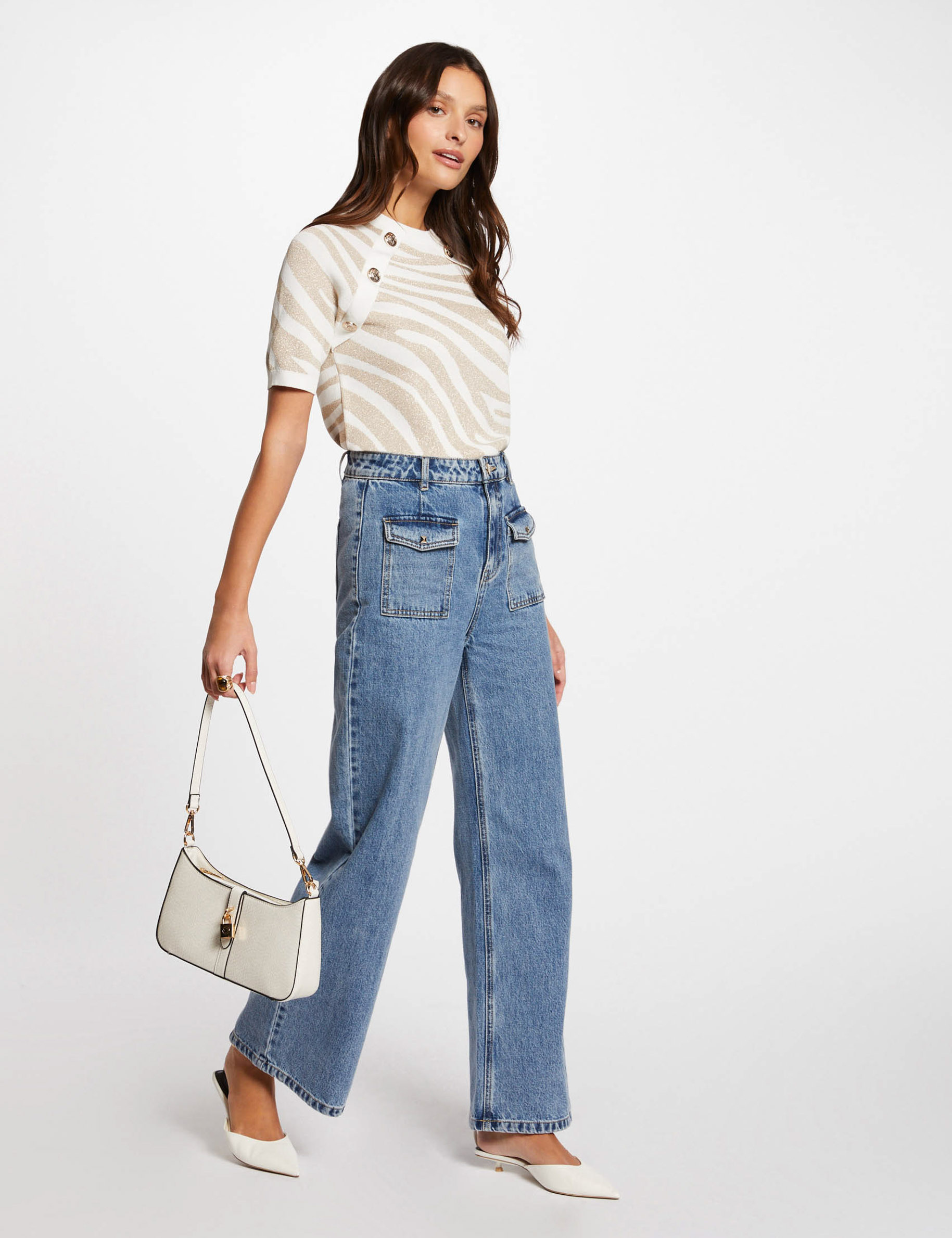 Pull col rond et boutons ivoire femme | Morgan