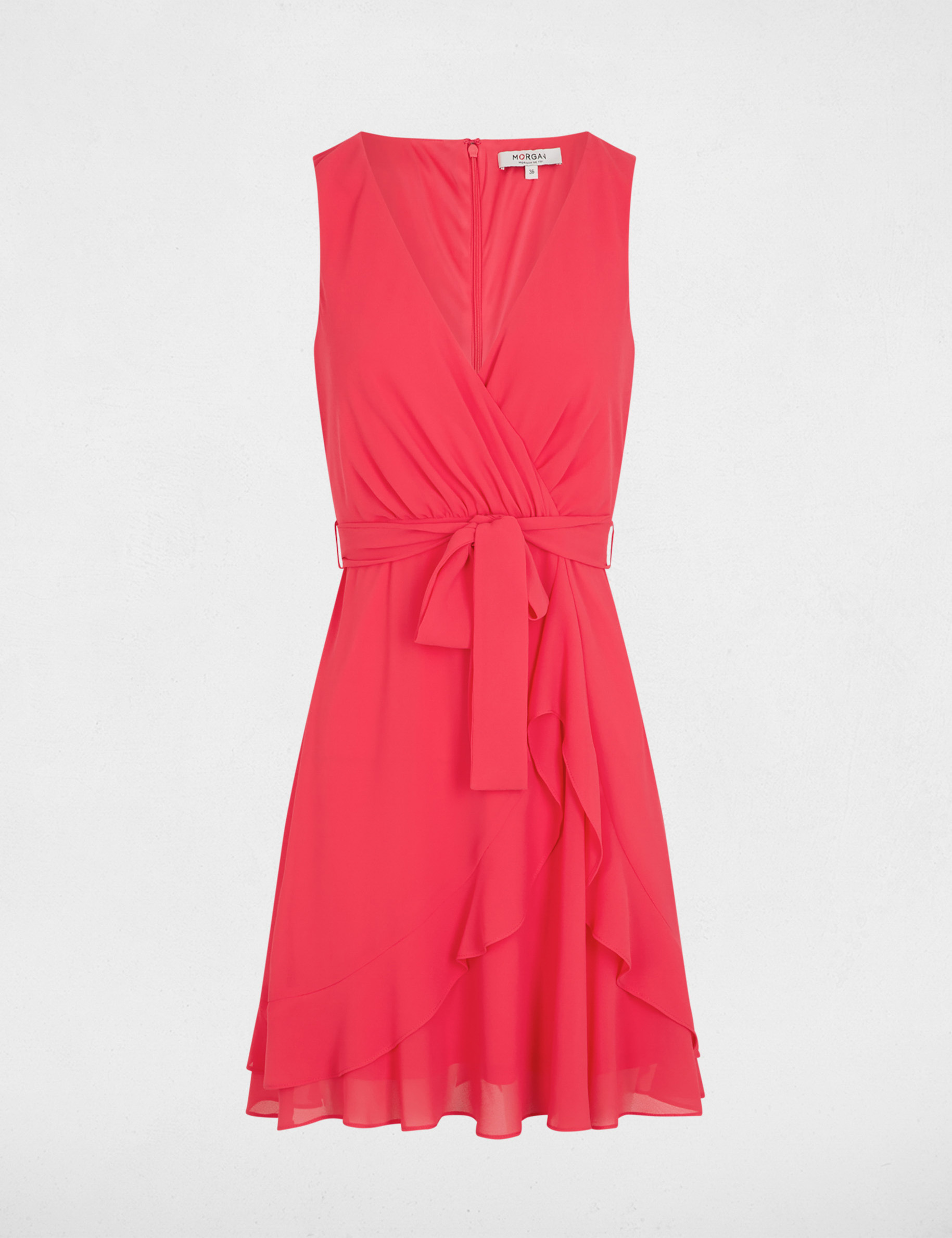 Robe courte portefeuille rouge corail femme
