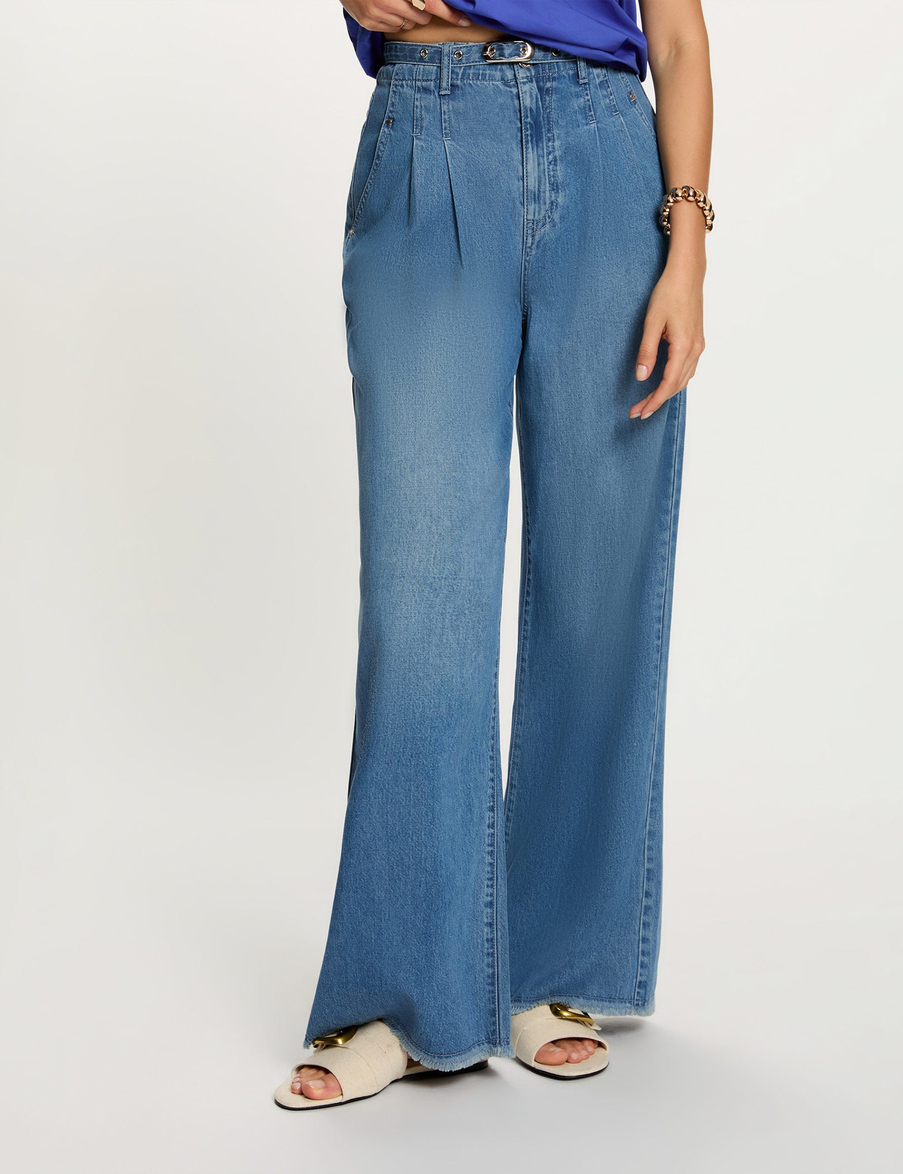 Jean large taille haute denim bleach femme