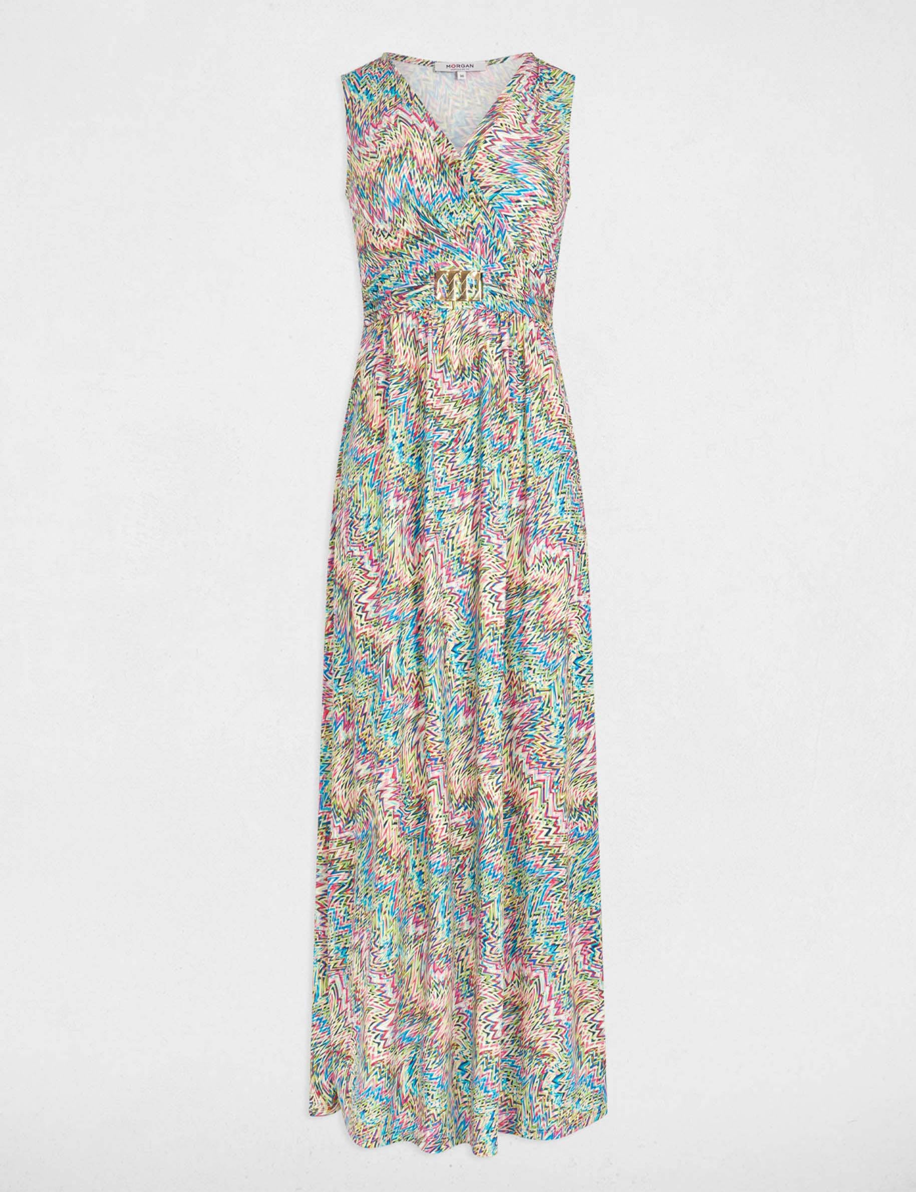 Robe longue droite imprim&eacute;e multicolore femme