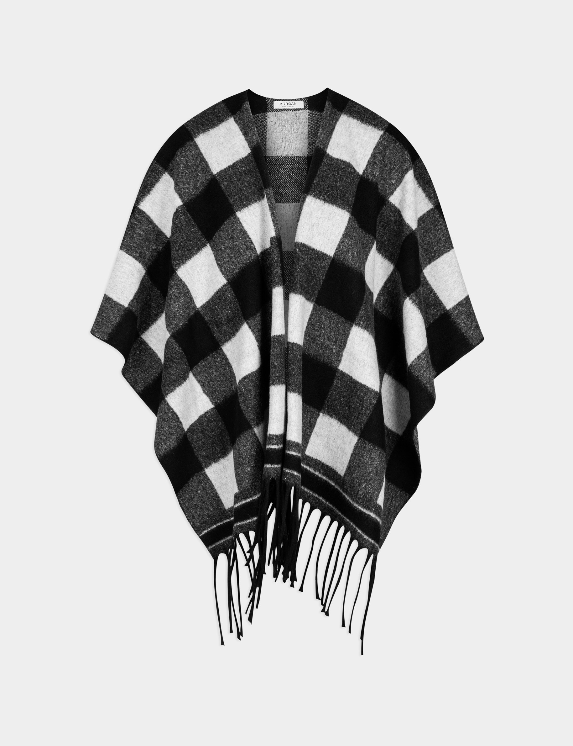 Poncho imprimé carreaux noir femme