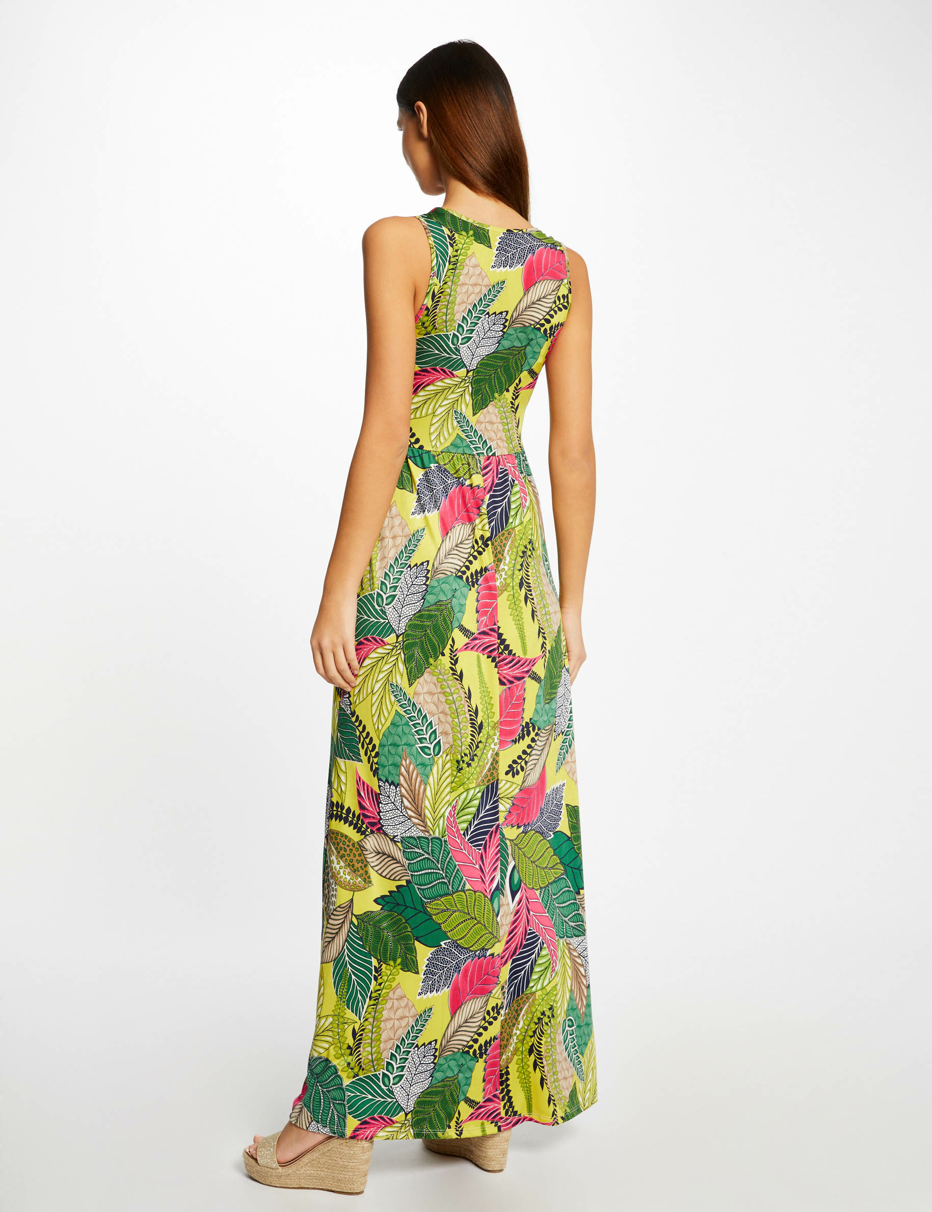 Robe longue droite imprimé végétal multico femme Robe longue droite imprimé végétal multico femme