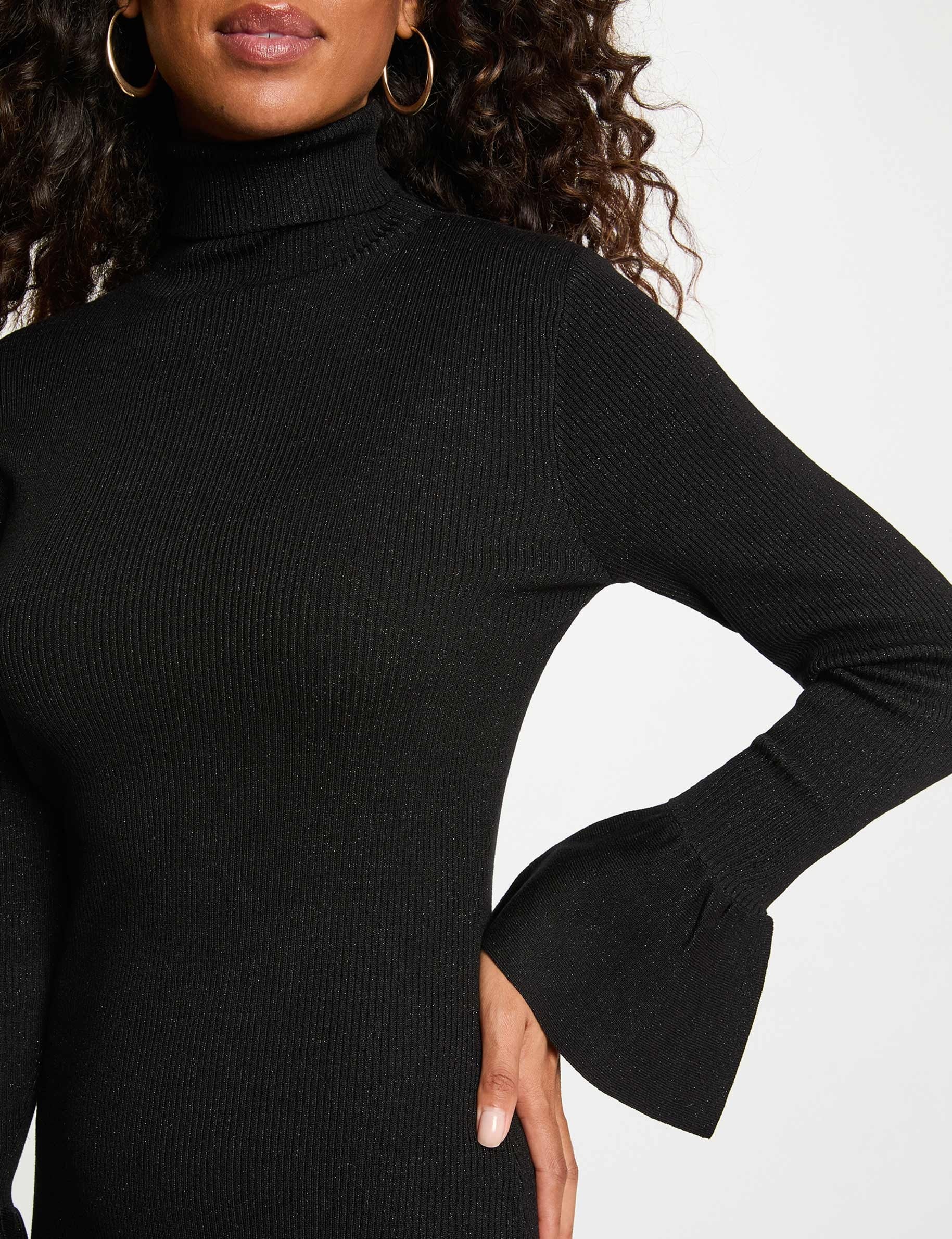 Robe tricot col roul&eacute; noir femme