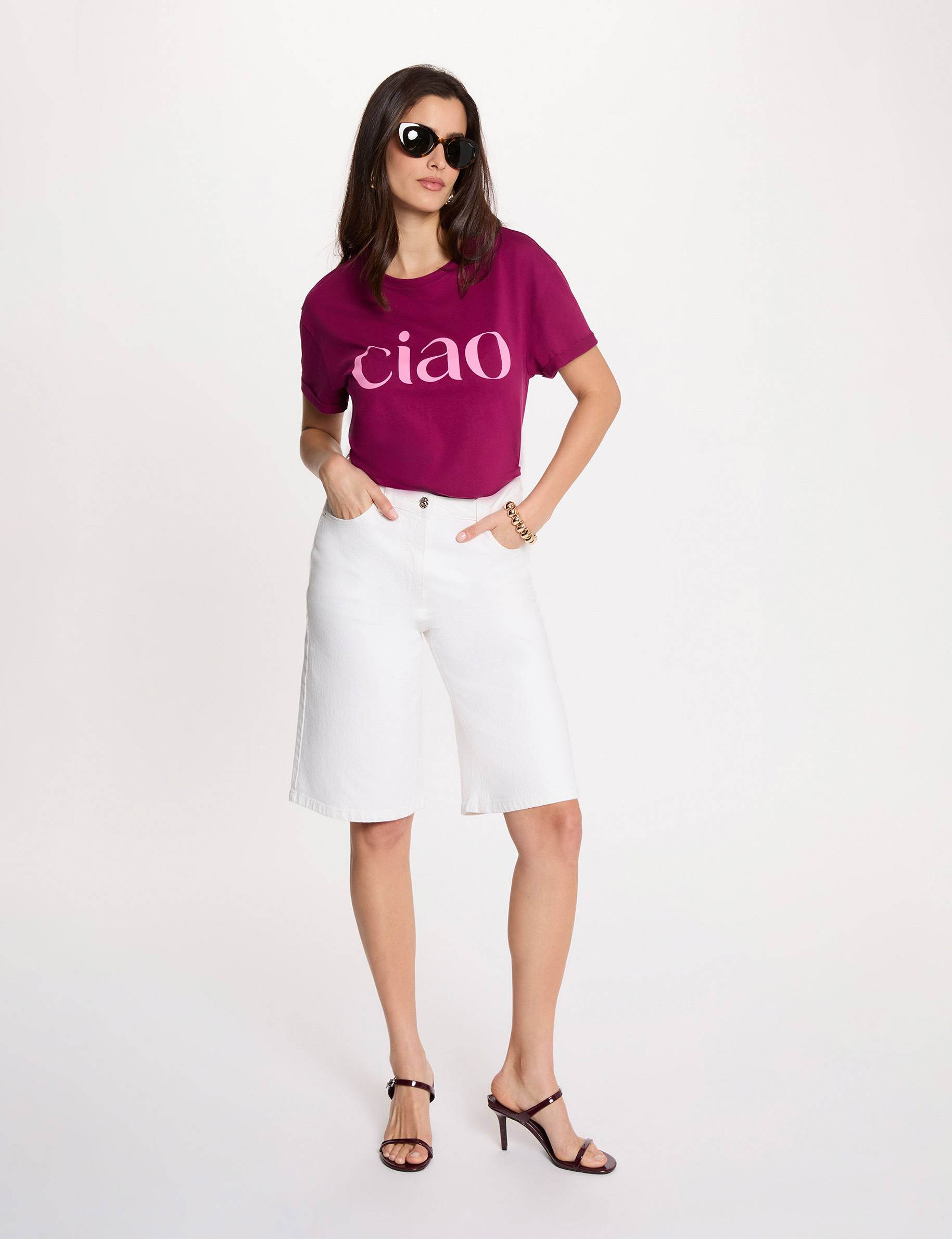 T-shirt col rond prune femme