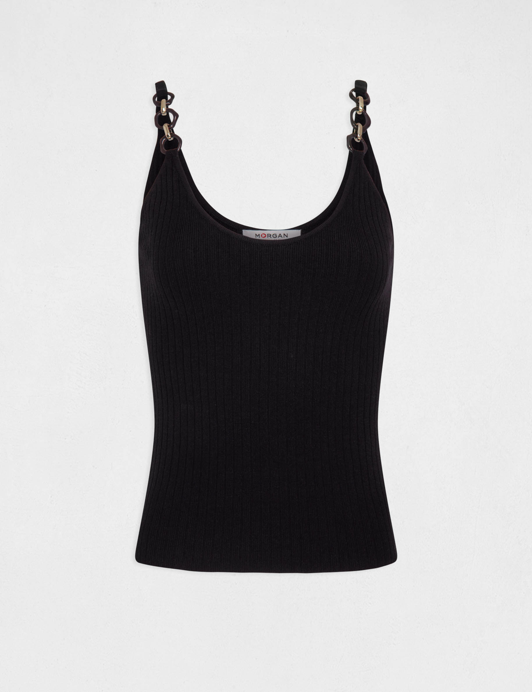 Débardeur pull avec détails chaînes noir femme Débardeur pull avec détails chaînes noir femme